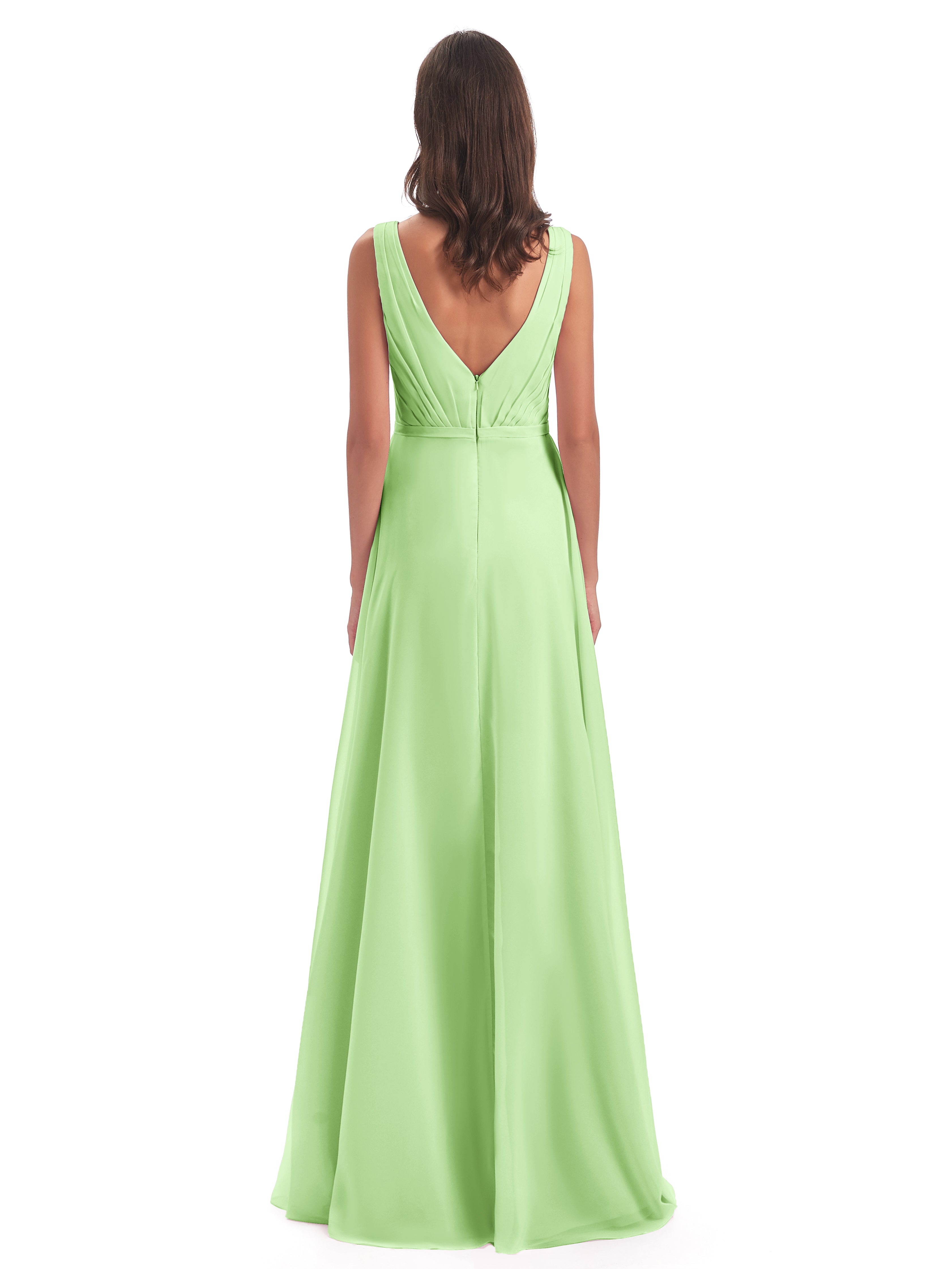 Robe Demoiselle Vert Sauge Col V Mousseline Longue Robes Demoiselle D'Honneur