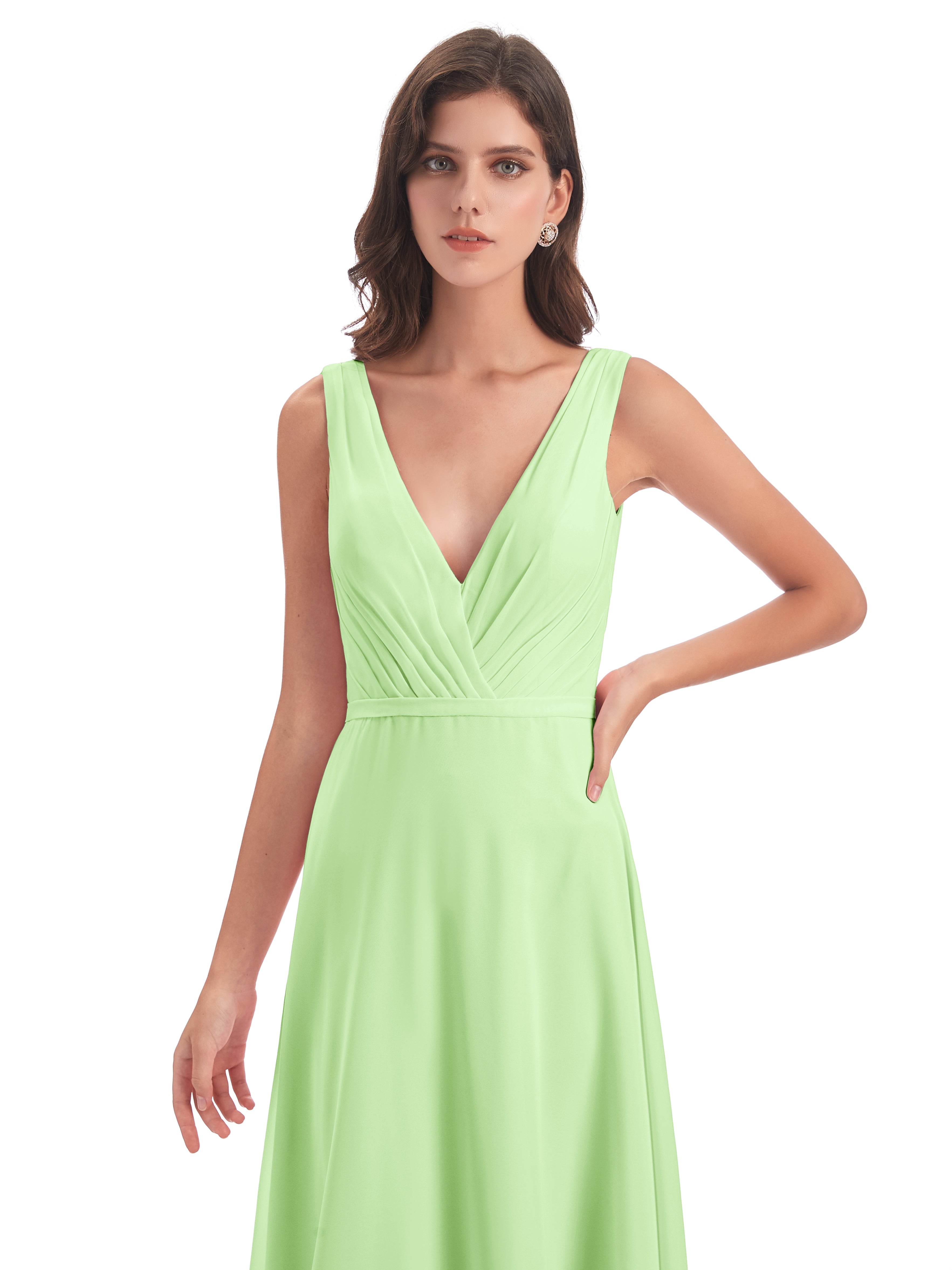 Robe Demoiselle Vert Sauge Col V Mousseline Longue Robes Demoiselle D'Honneur