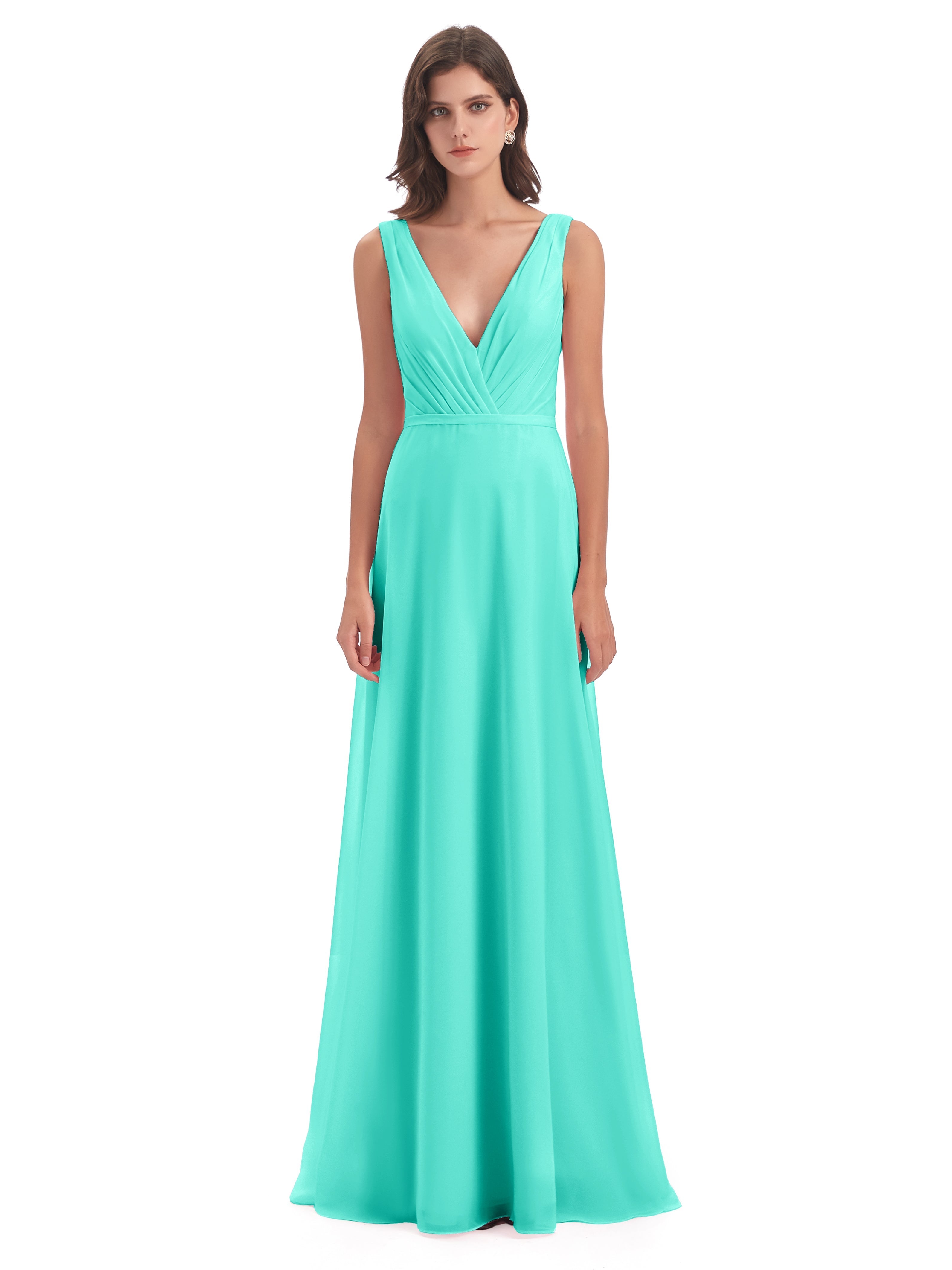 Robes De Demoiselle D'Honneur Spa Col V Mousseline Longue Robes Demoiselle D'Honneur