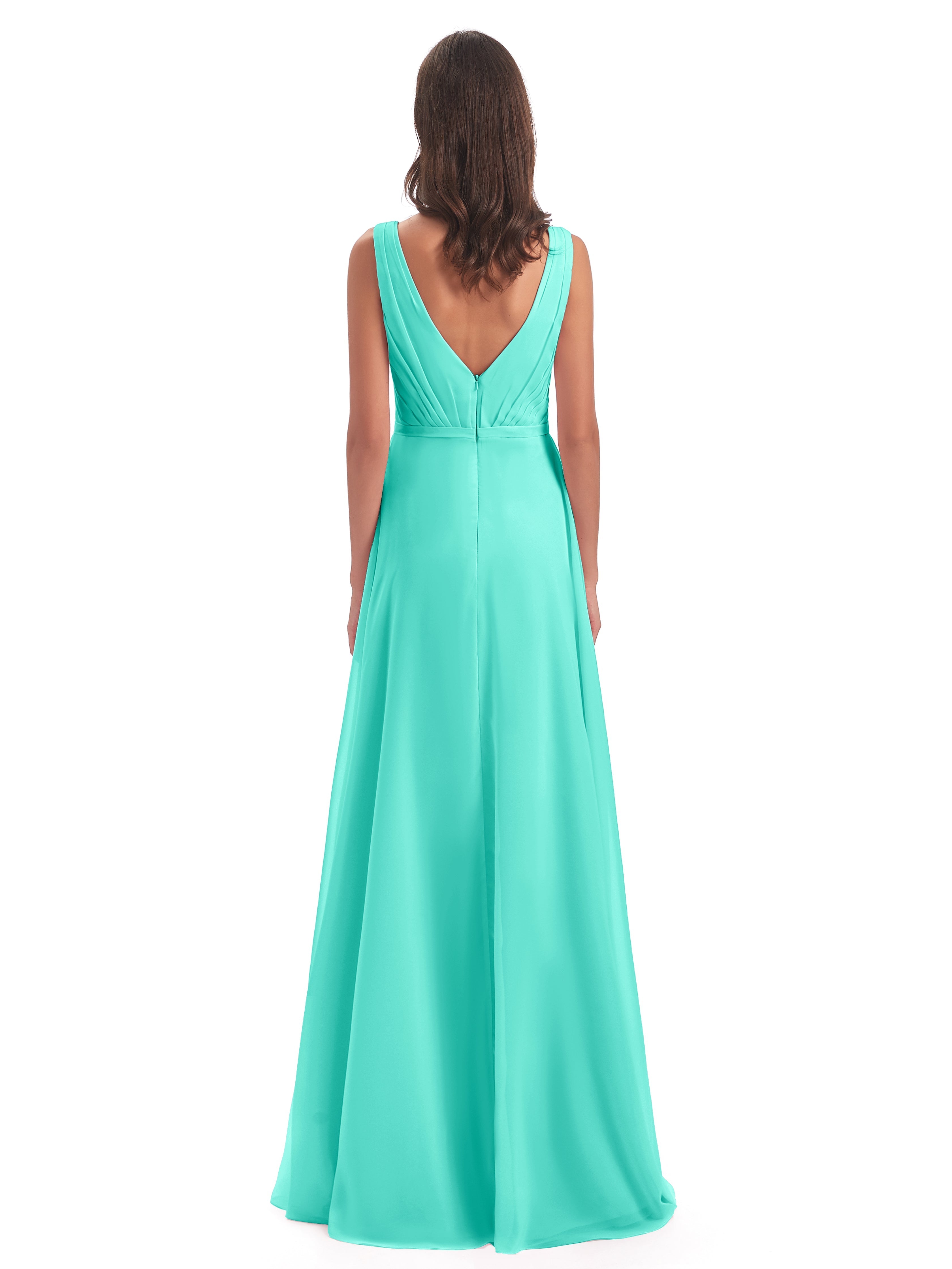 Robes De Demoiselle D'Honneur Spa Col V Mousseline Longue Robes Demoiselle D'Honneur
