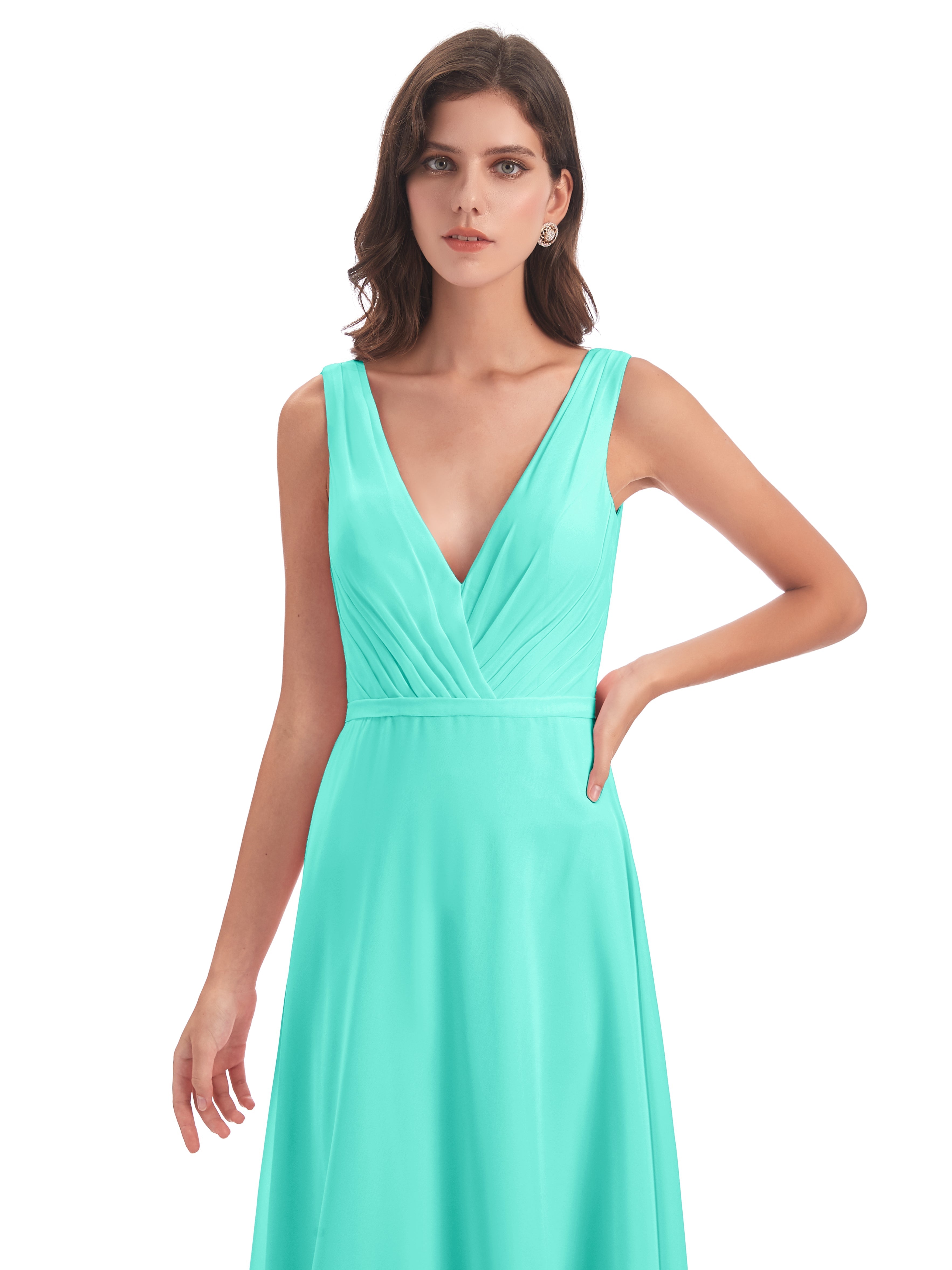 Robes De Demoiselle D'Honneur Spa Col V Mousseline Longue Robes Demoiselle D'Honneur