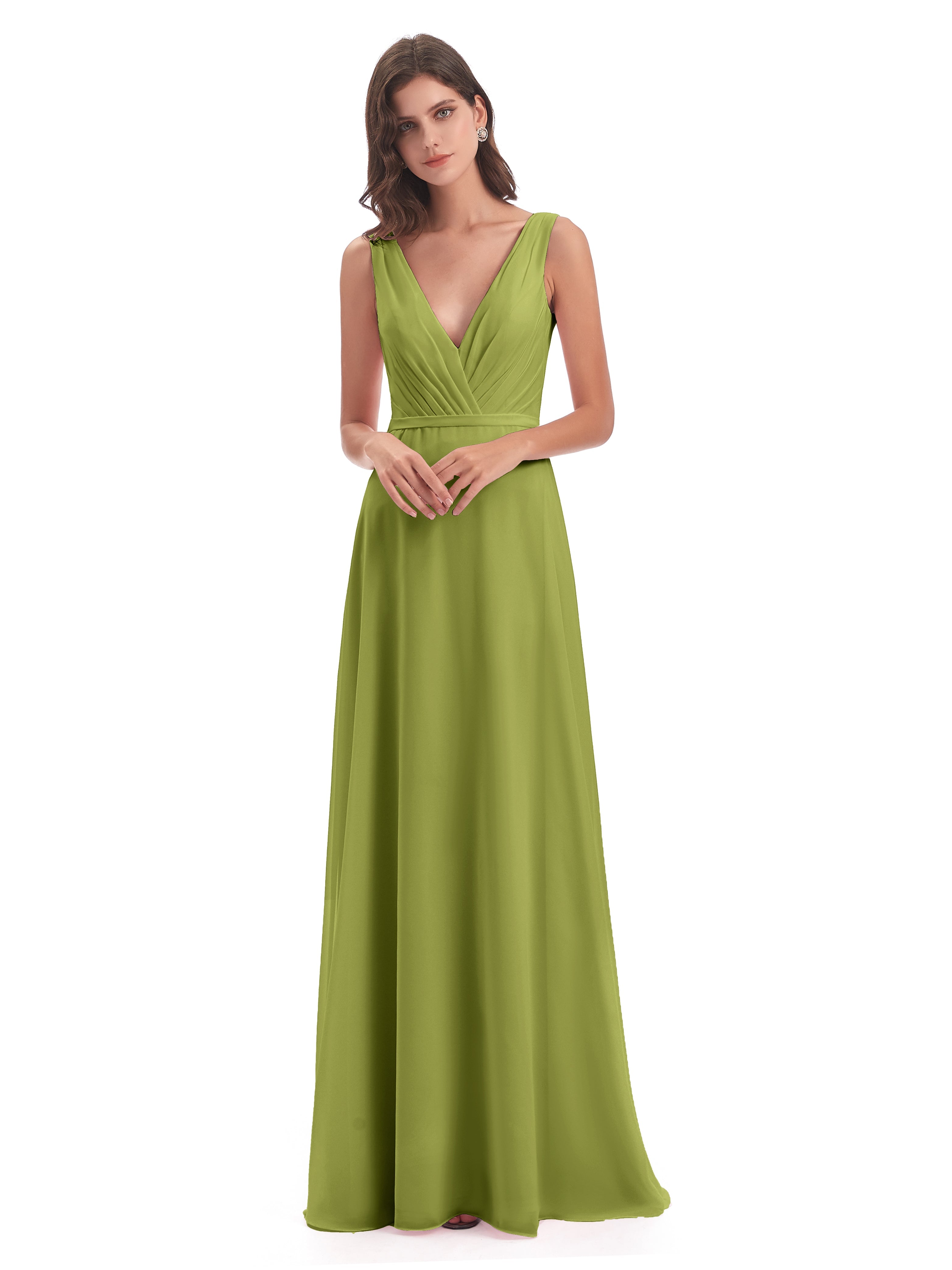 Robes De Demoiselle D'Honneur Trèfle Col V Mousseline Longue Robes Demoiselle D'Honneur
