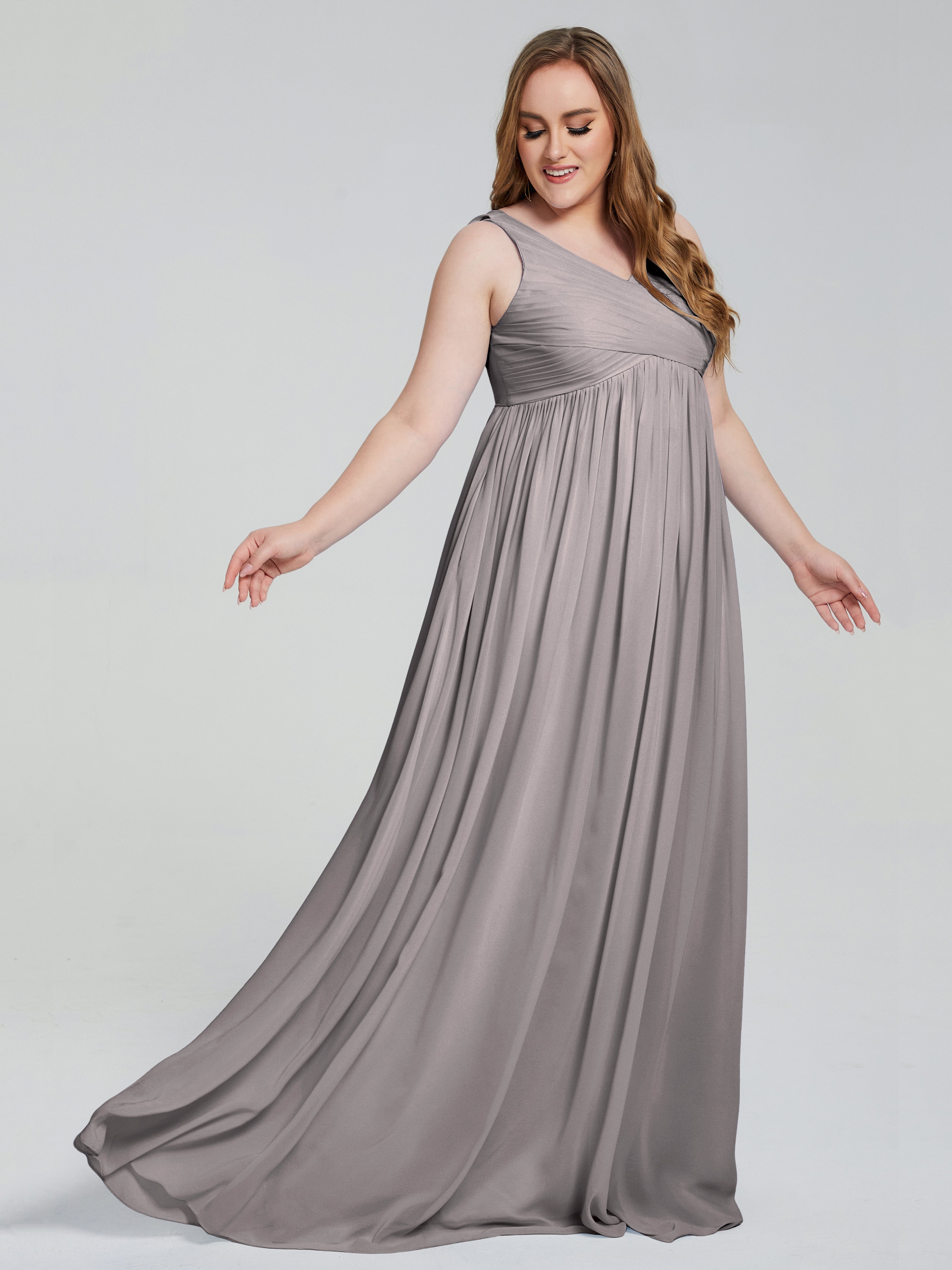 Robe Demoiselle D Honneur Argent Bretelles Col V Mousseline Robes Demoiselle D'Honneur Grande Taille