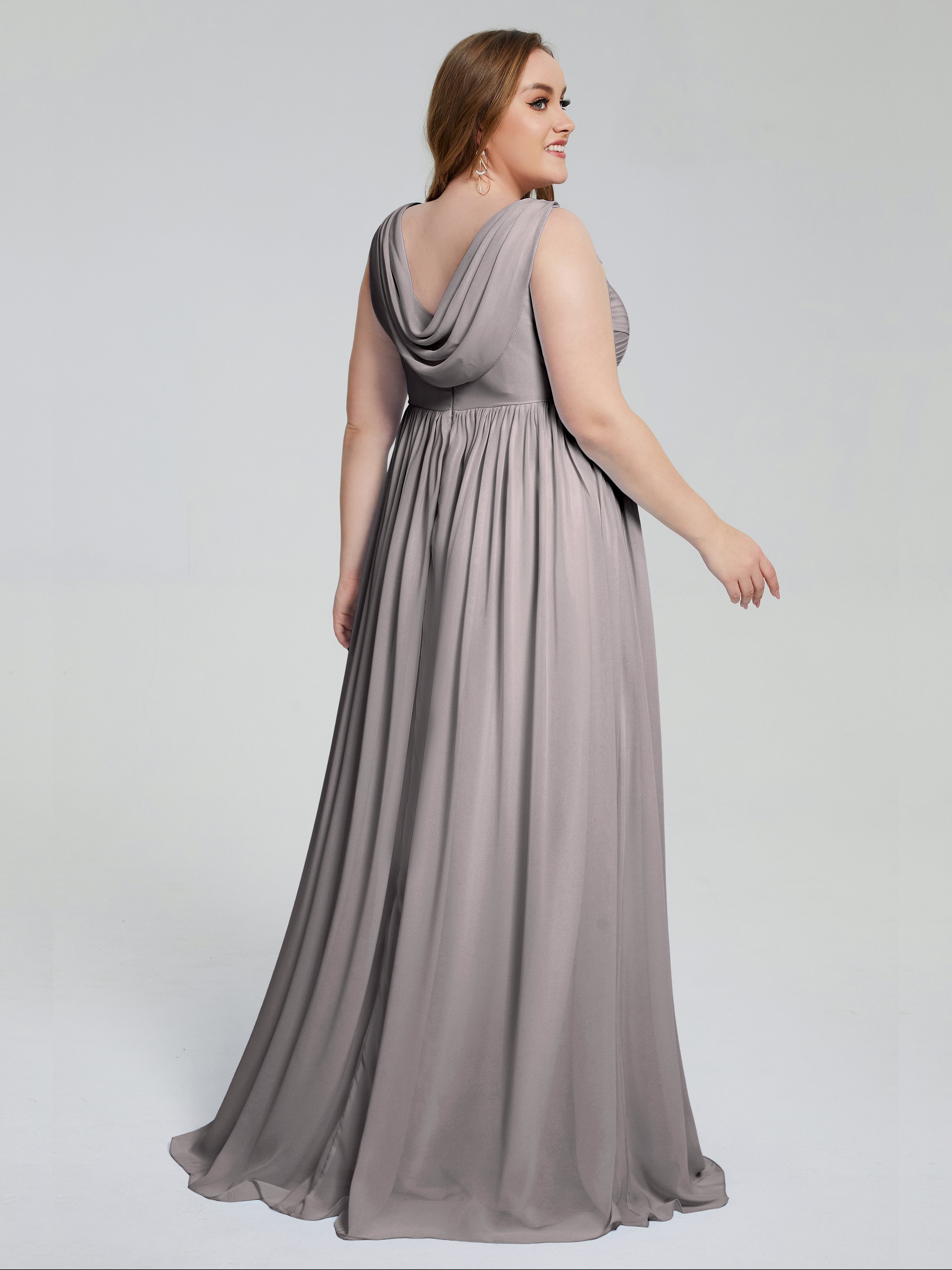 Robe Demoiselle D Honneur Argent Bretelles Col V Mousseline Robes Demoiselle D'Honneur Grande Taille