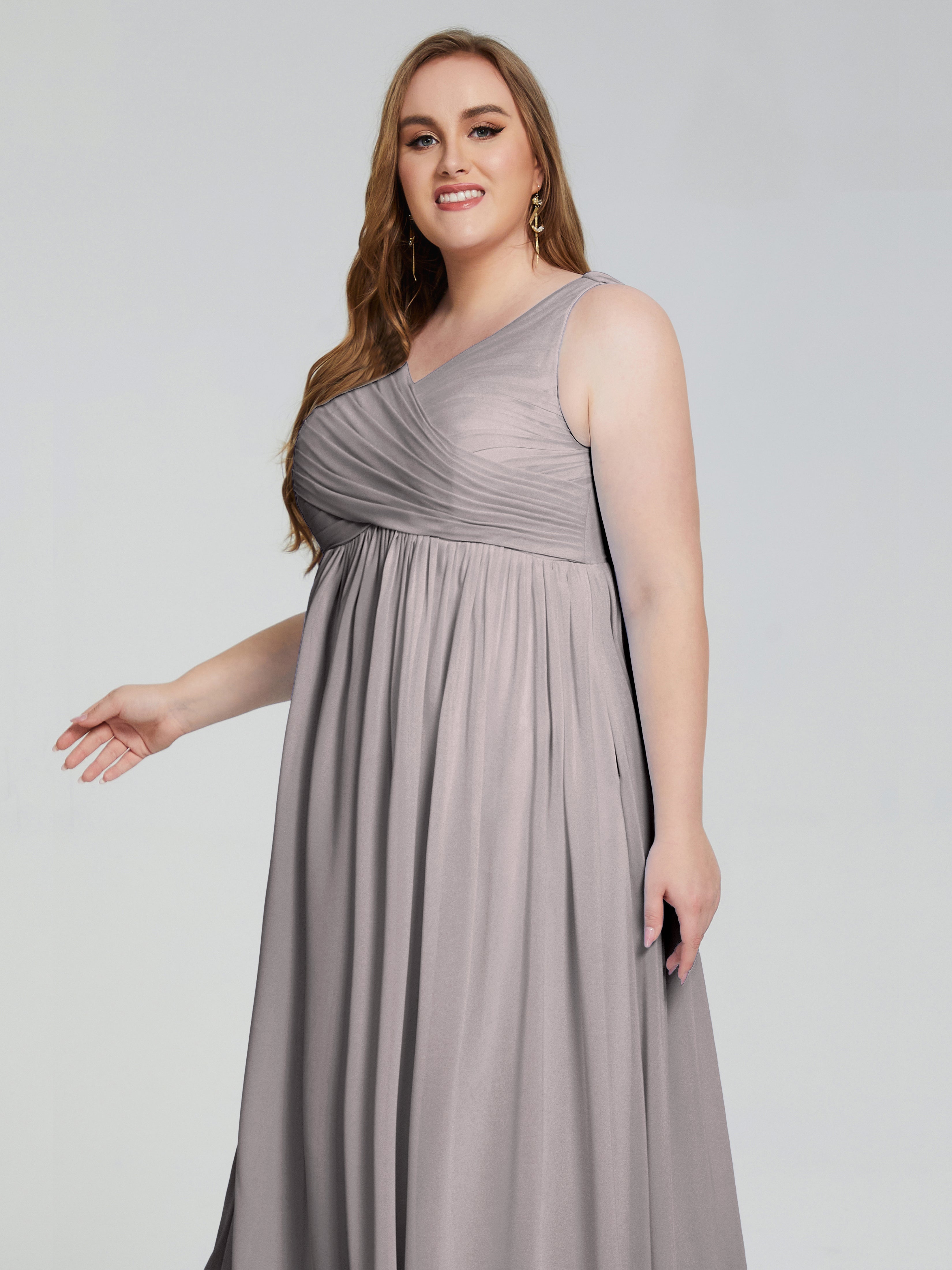 Robe Demoiselle D Honneur Argent Bretelles Col V Mousseline Robes Demoiselle D'Honneur Grande Taille