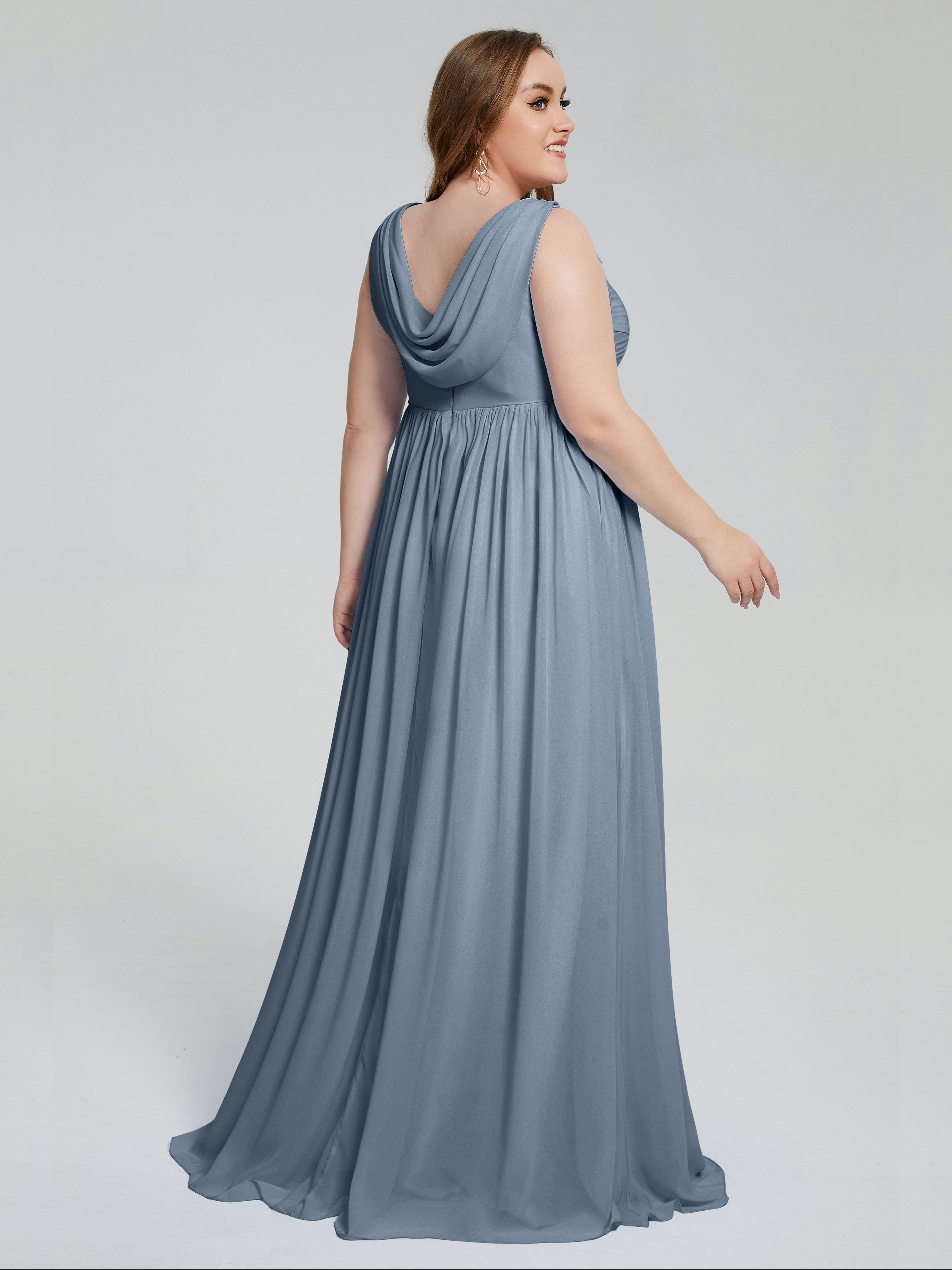Robes De Demoiselle D'Honneur Bleu Gris Bretelles Col V Mousseline Robes Demoiselle D'Honneur Grande Taille
