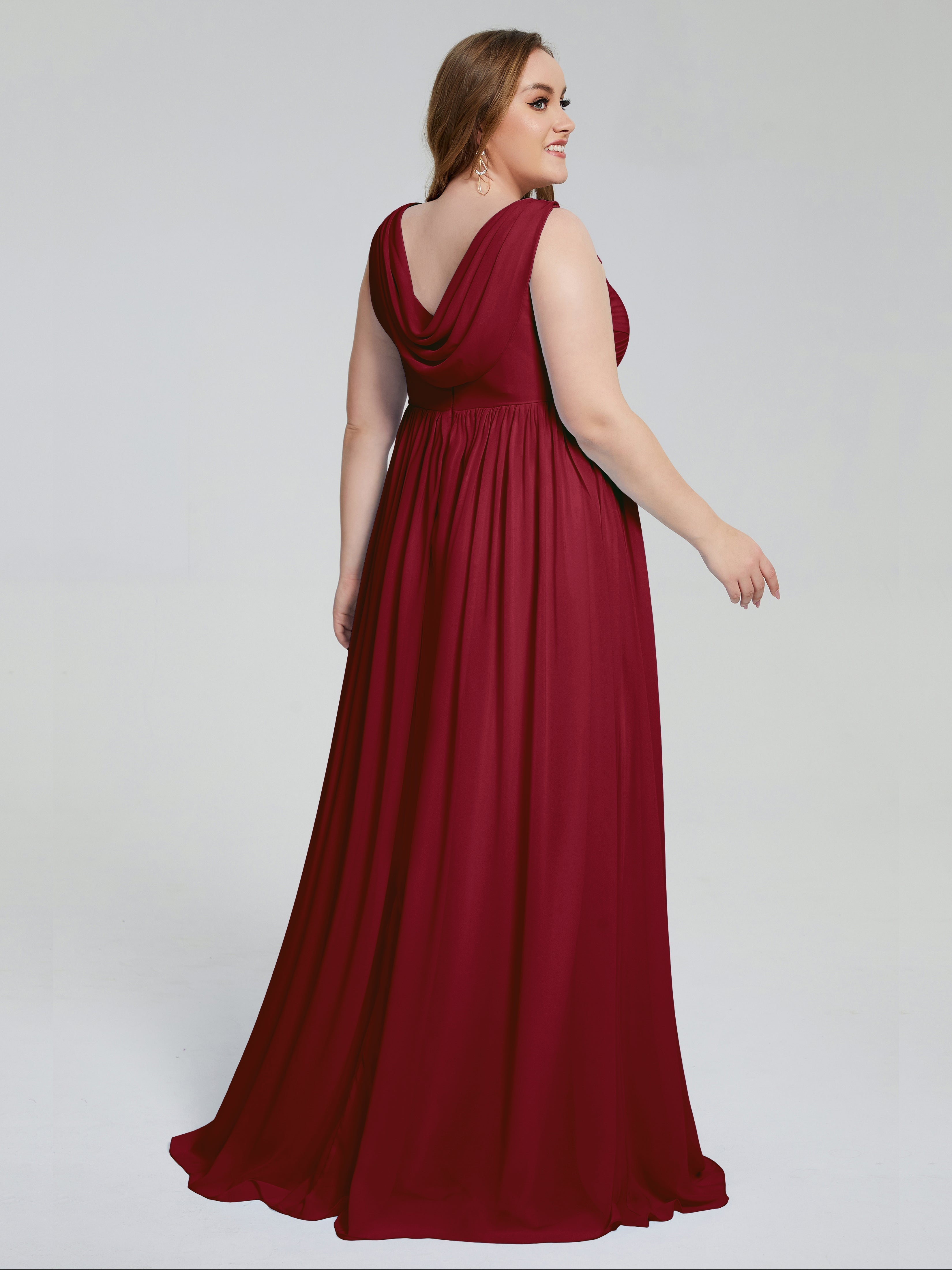 Robe Demoiselle D Honneur Rouge Bordeaux Bretelles Col V Mousseline Robes Demoiselle D'Honneur Grande Taille