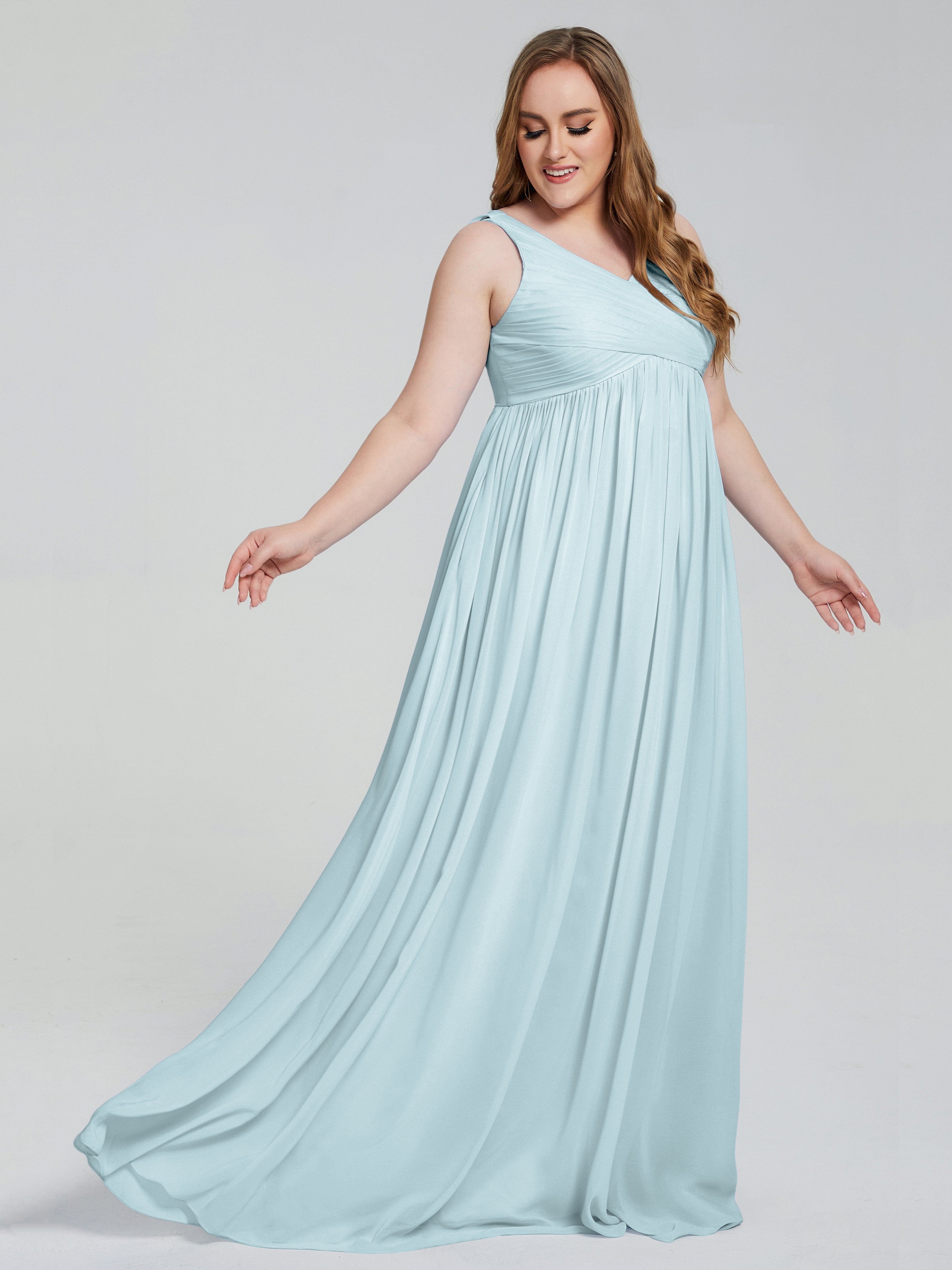 Robe De Demoiselle D'Honneur Brume Bretelles Col V Mousseline Robes Demoiselle D'Honneur Grande Taille