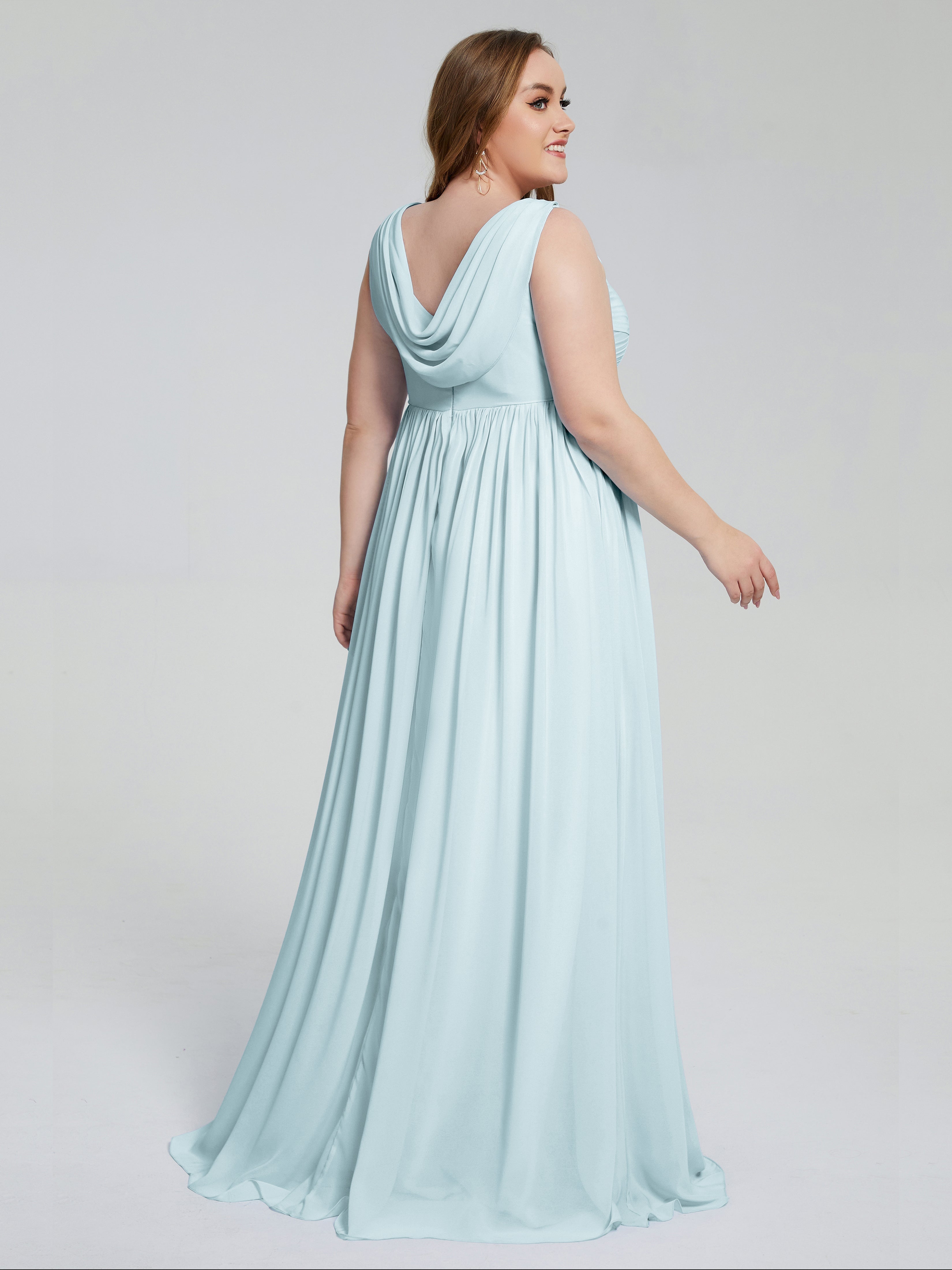 Robe De Demoiselle D'Honneur Brume Bretelles Col V Mousseline Robes Demoiselle D'Honneur Grande Taille