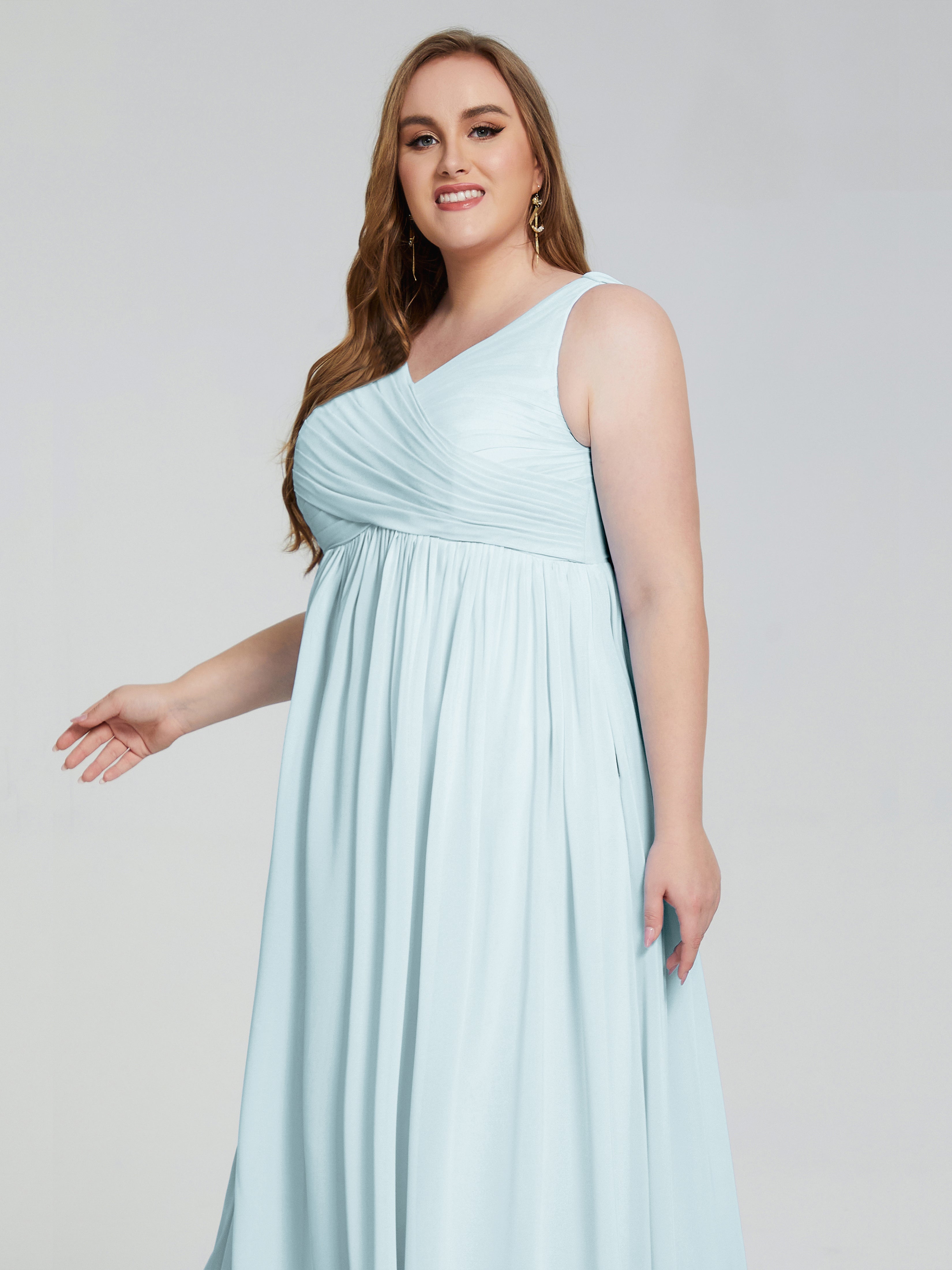 Robe De Demoiselle D'Honneur Brume Bretelles Col V Mousseline Robes Demoiselle D'Honneur Grande Taille