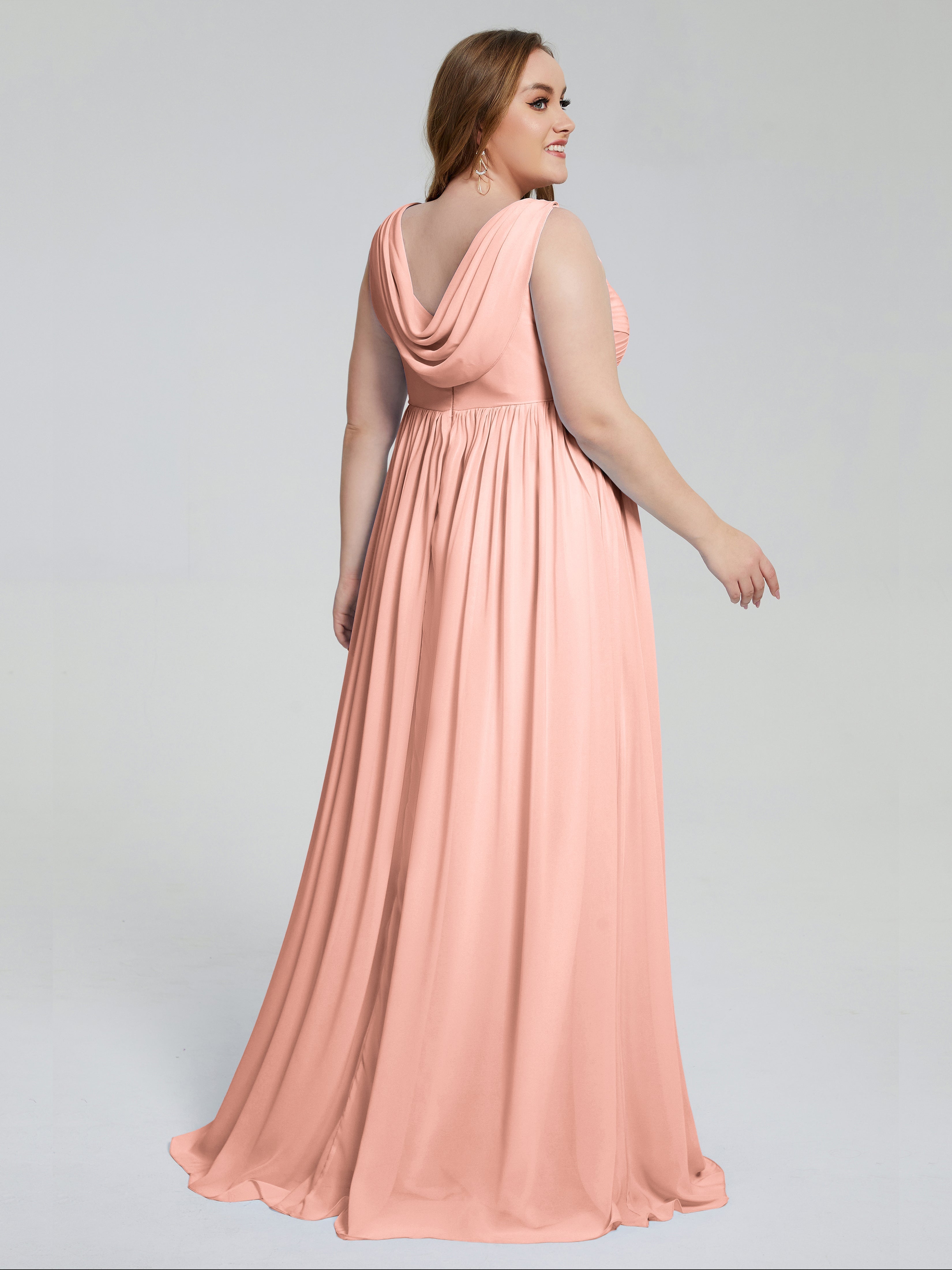 Demoiselle D Honneur Corail Bretelles Col V Mousseline Robes Demoiselle D'Honneur Grande Taille