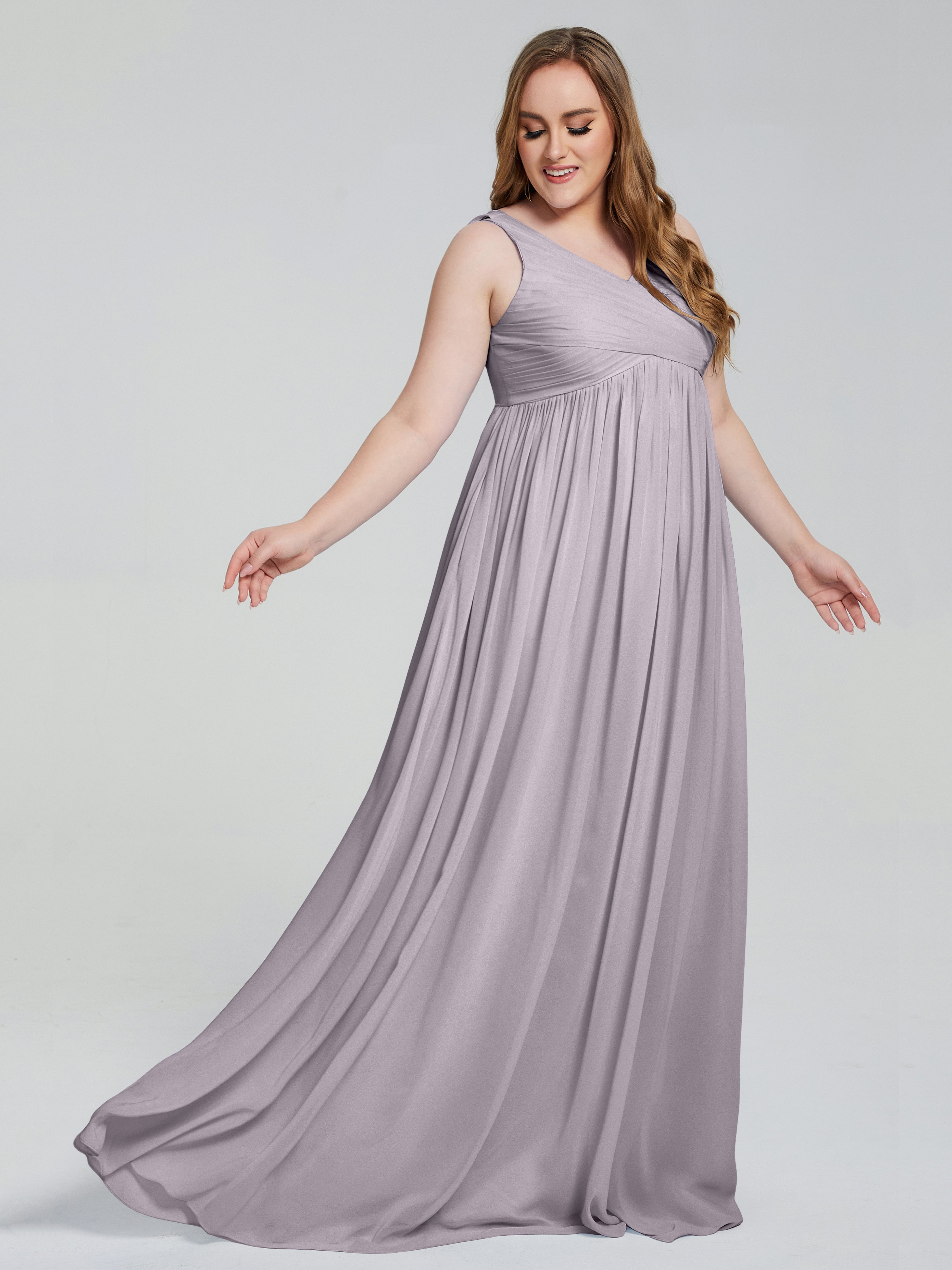 Robes De Demoiselle D'Honneur Crépuscule Bretelles Col V Mousseline Robes Demoiselle D'Honneur Grande Taille