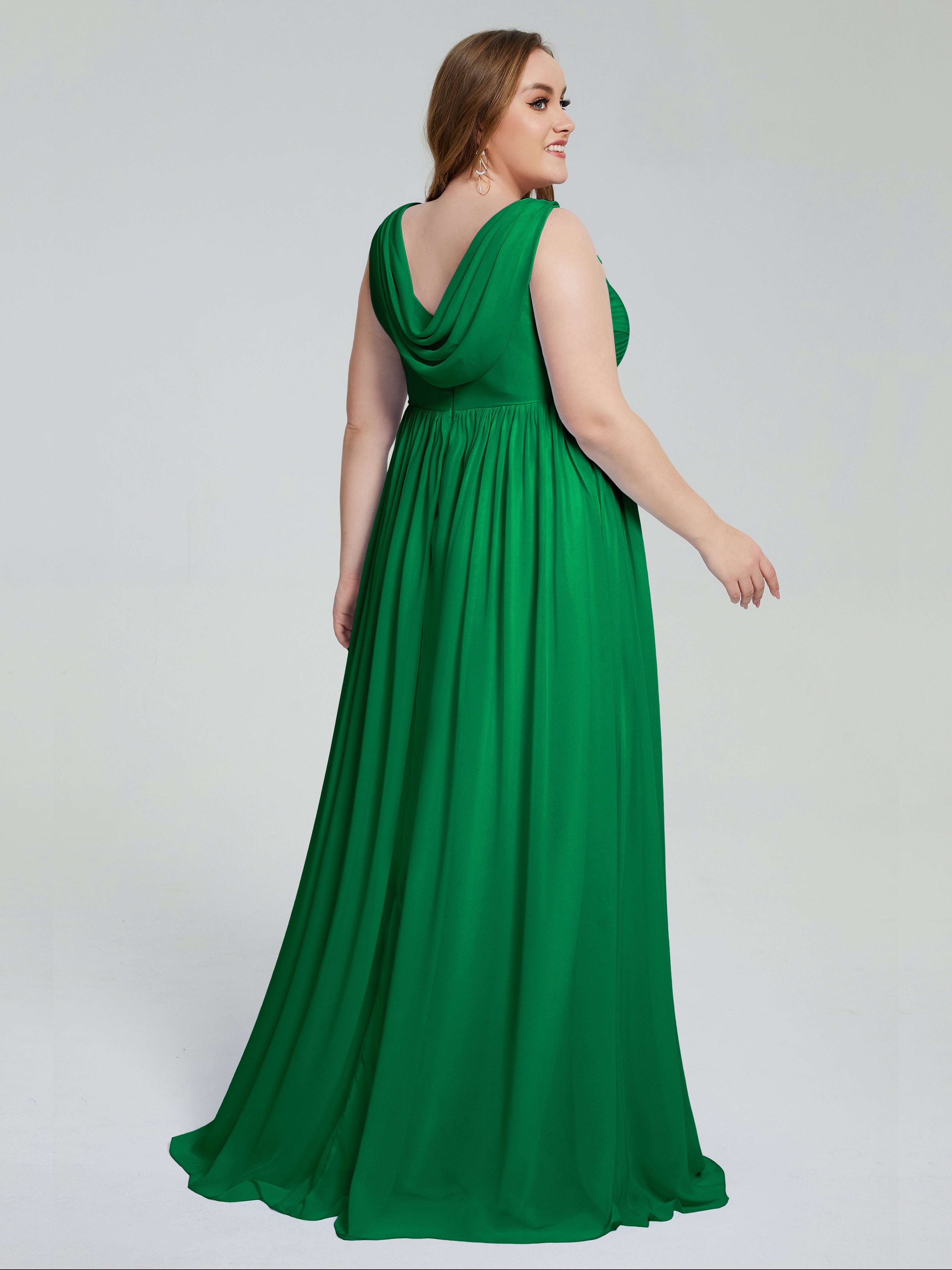 Demoiselle D Honneur Vert Émeraude Bretelles Col V Mousseline Robes Demoiselle D'Honneur Grande Taille