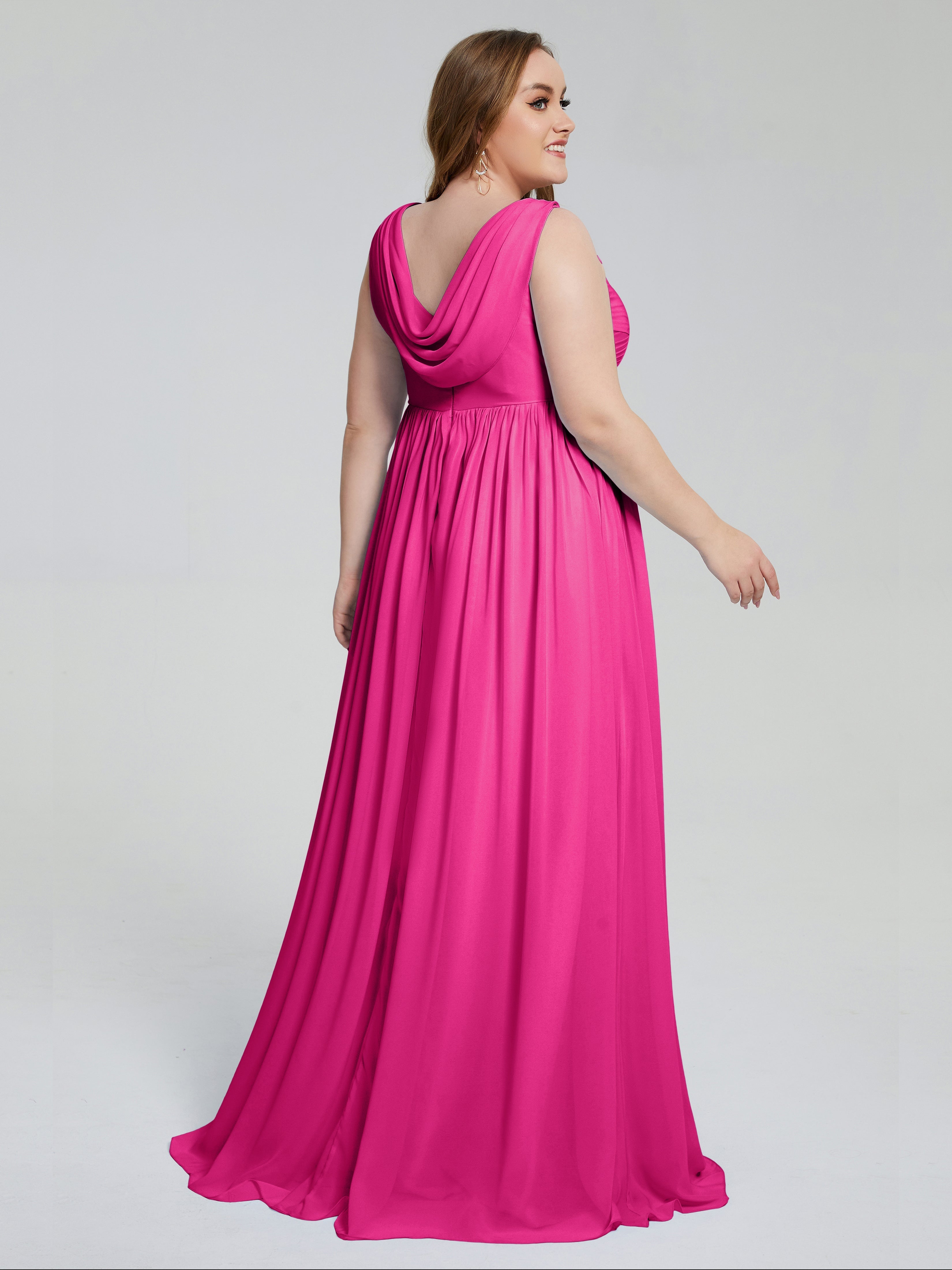 Robe De Demoiselle D Honneur Fuchsia Bretelles Col V Mousseline Robes Demoiselle D'Honneur Grande Taille