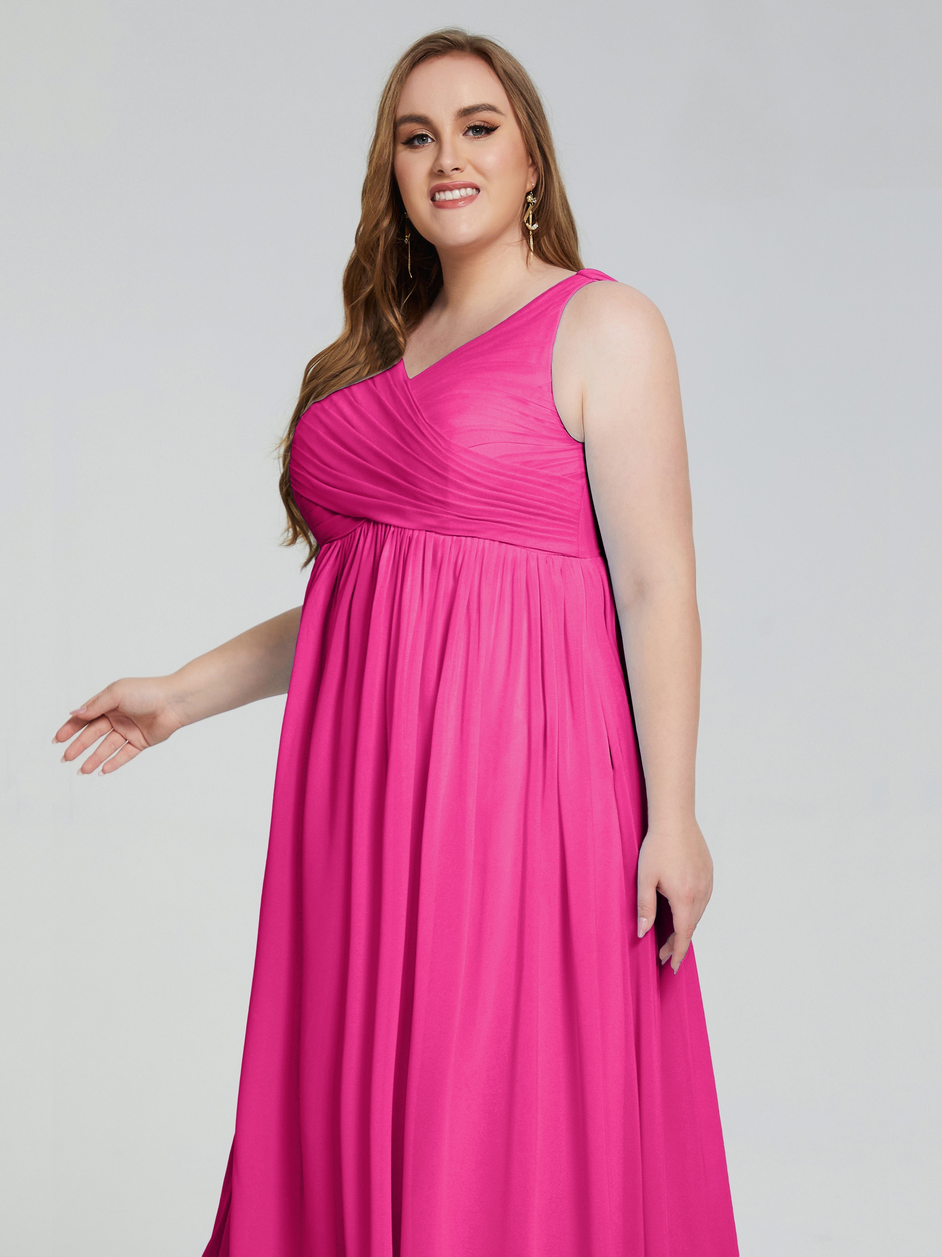 Robe De Demoiselle D Honneur Fuchsia Bretelles Col V Mousseline Robes Demoiselle D'Honneur Grande Taille