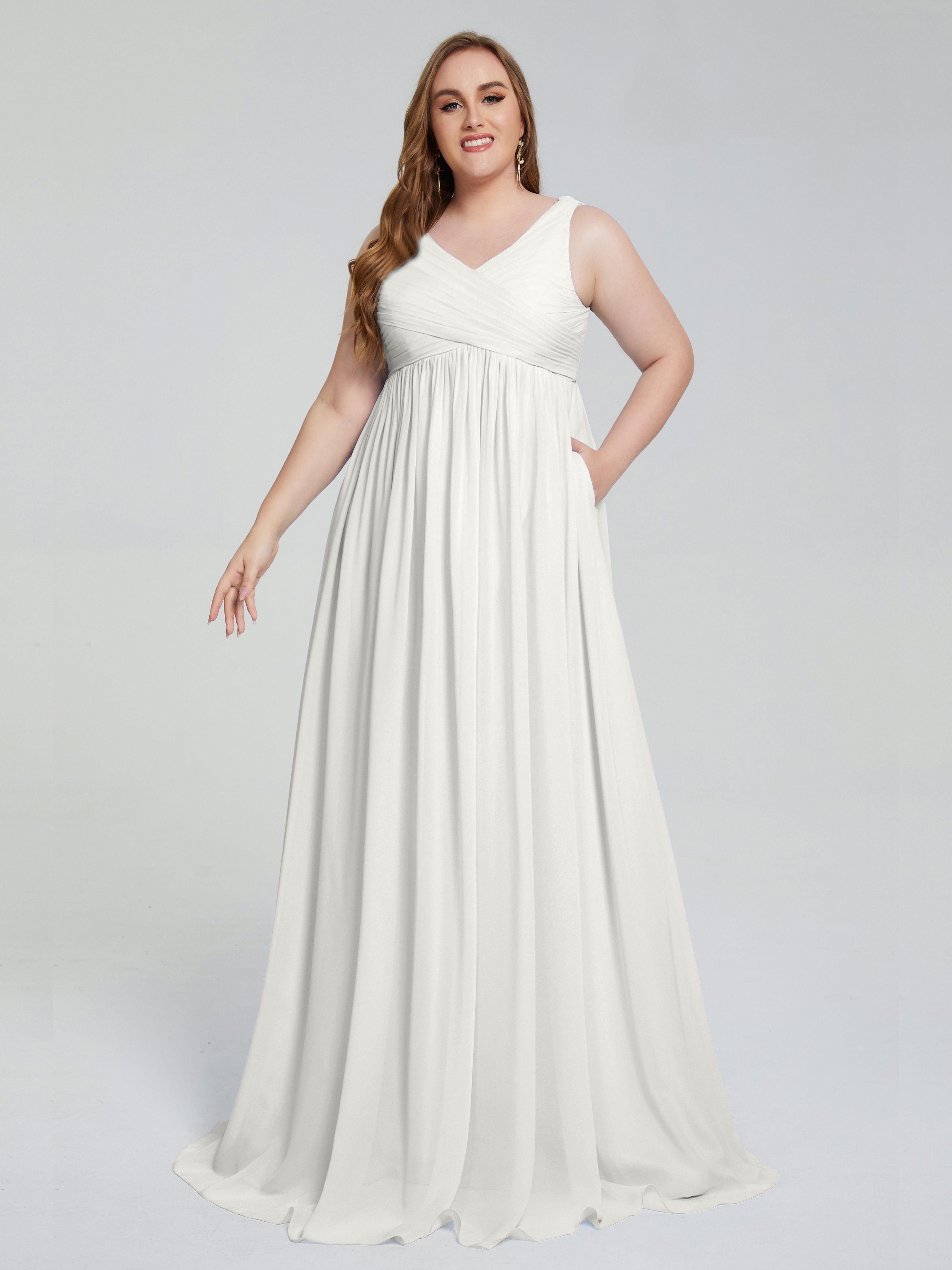 Robe Ivoire Demoiselle D Honneur Bretelles Col V Mousseline Robes Demoiselle D'Honneur Grande Taille