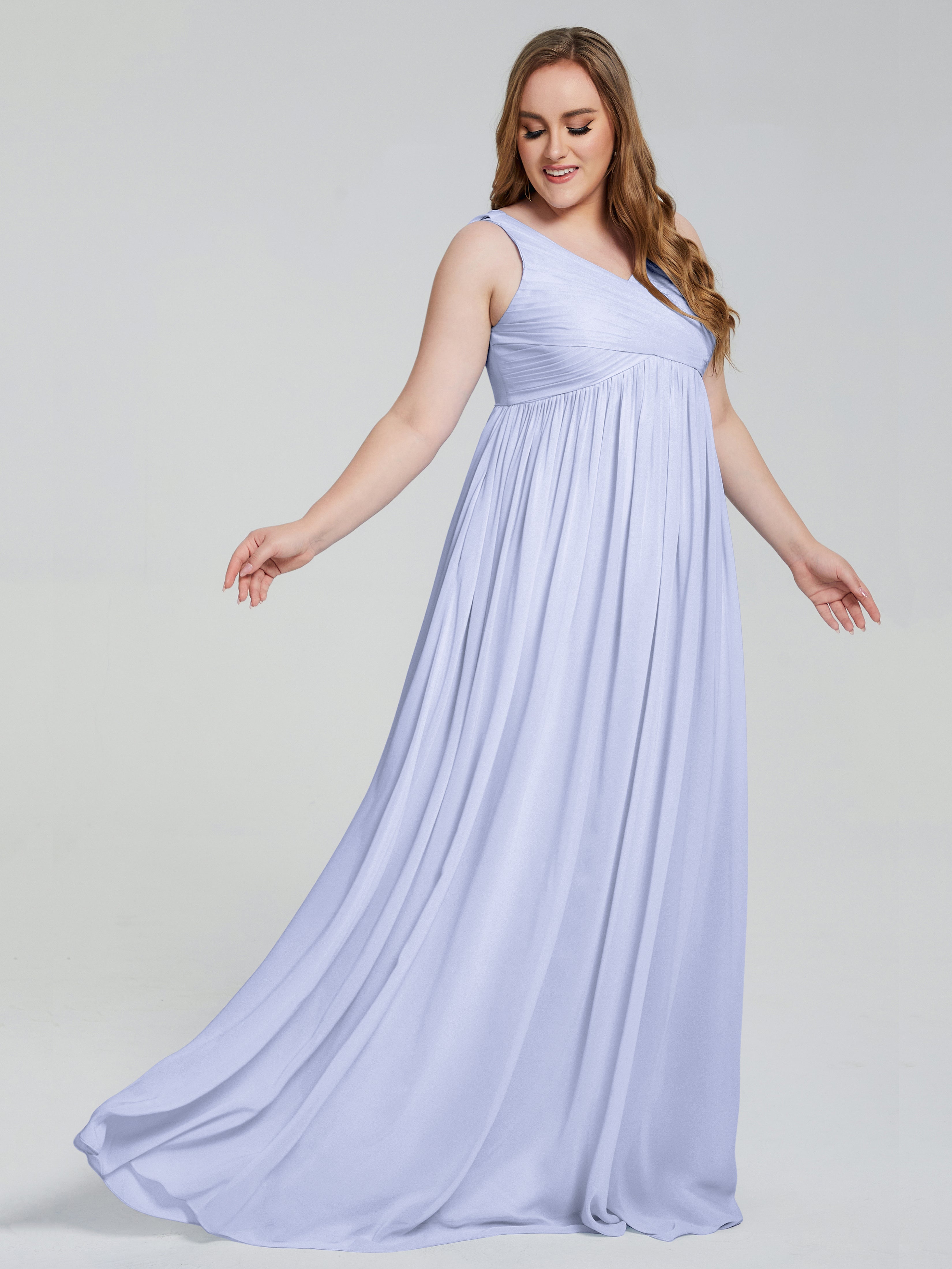 Robe De Demoiselle D'Honneur Lavande Bretelles Col V Mousseline Robes Demoiselle D'Honneur Grande Taille