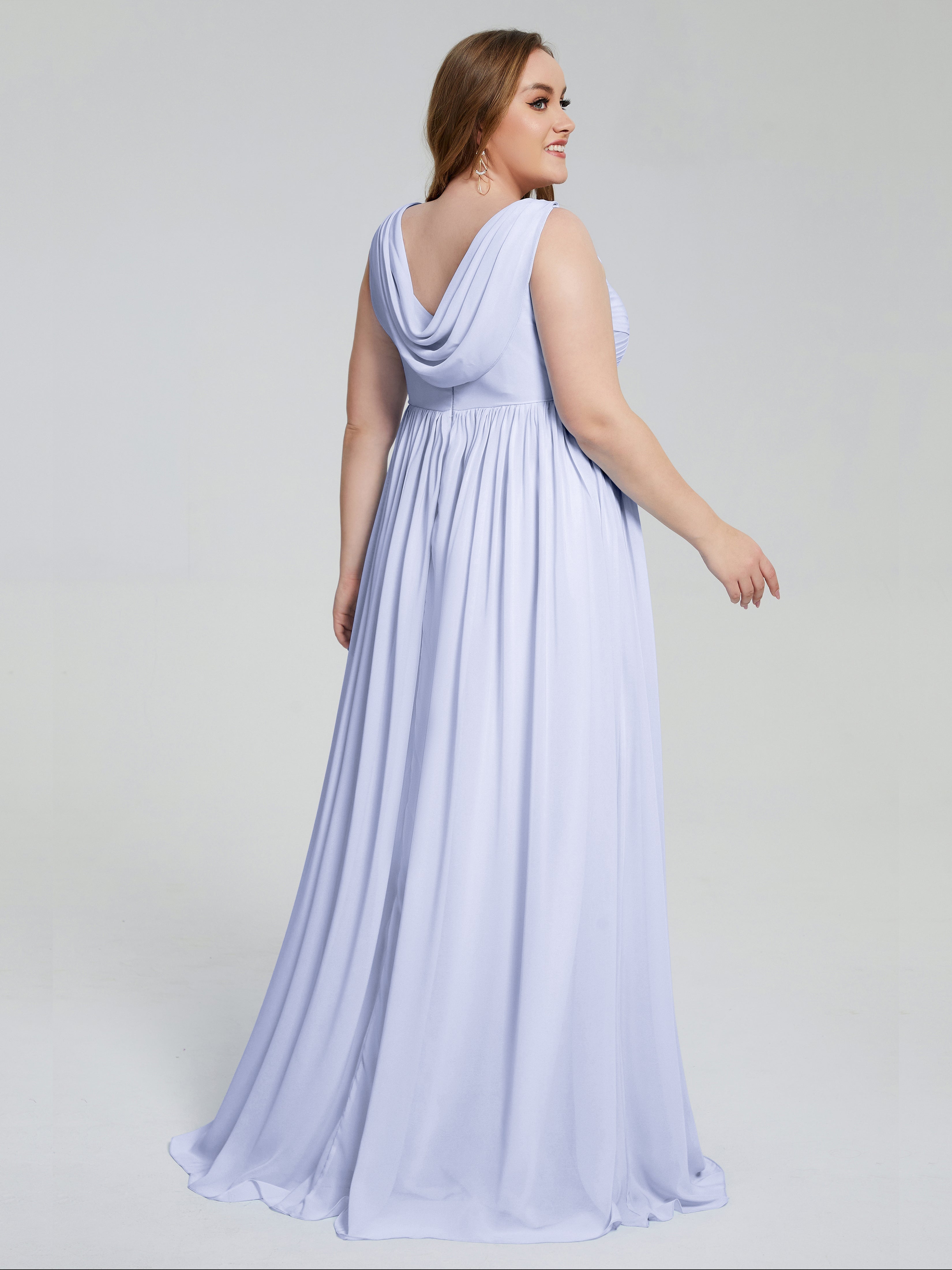 Robe De Demoiselle D'Honneur Lavande Bretelles Col V Mousseline Robes Demoiselle D'Honneur Grande Taille