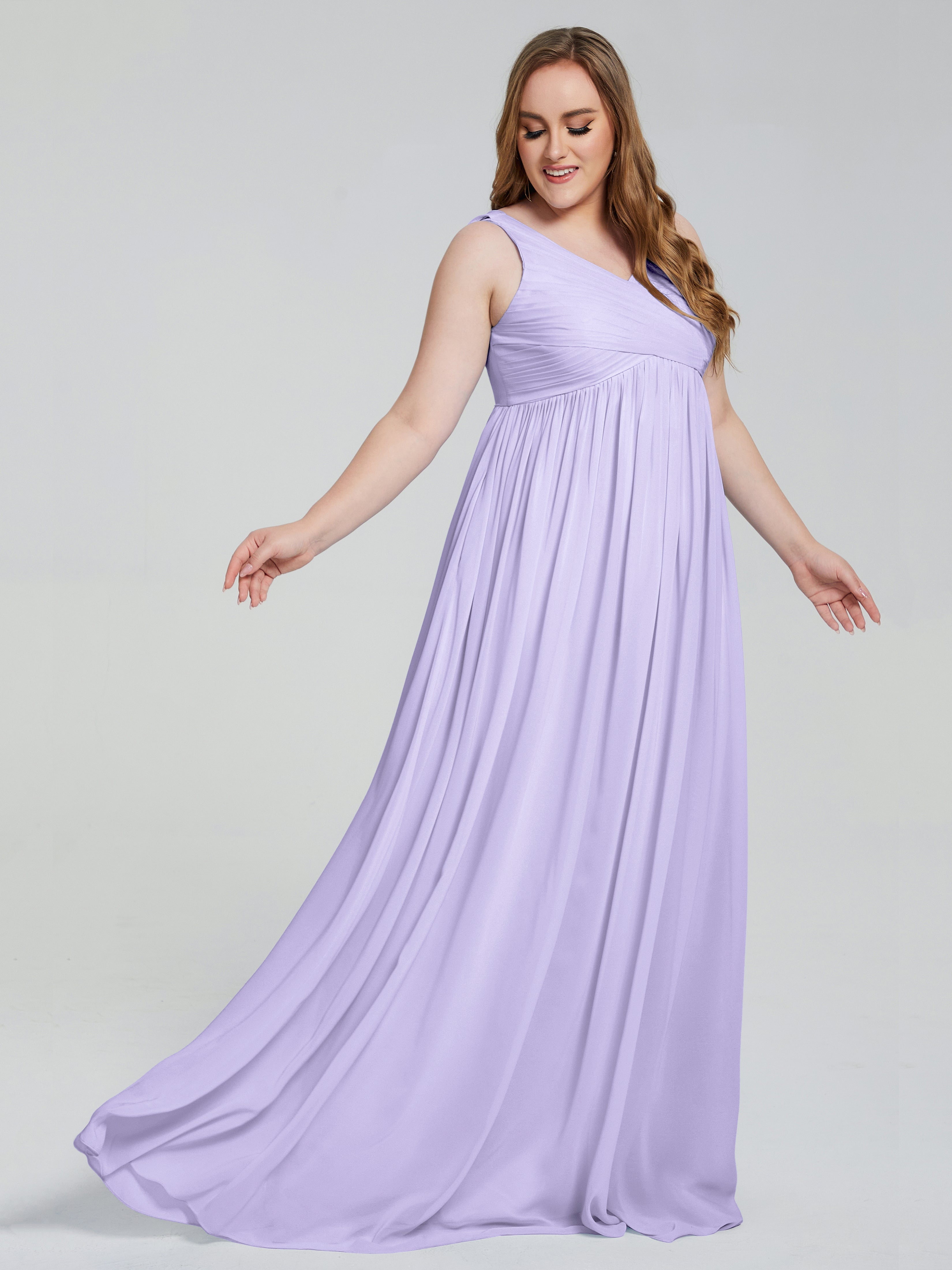 Demoiselle D Honneur Lilas Bretelles Col V Mousseline Robes Demoiselle D'Honneur Grande Taille