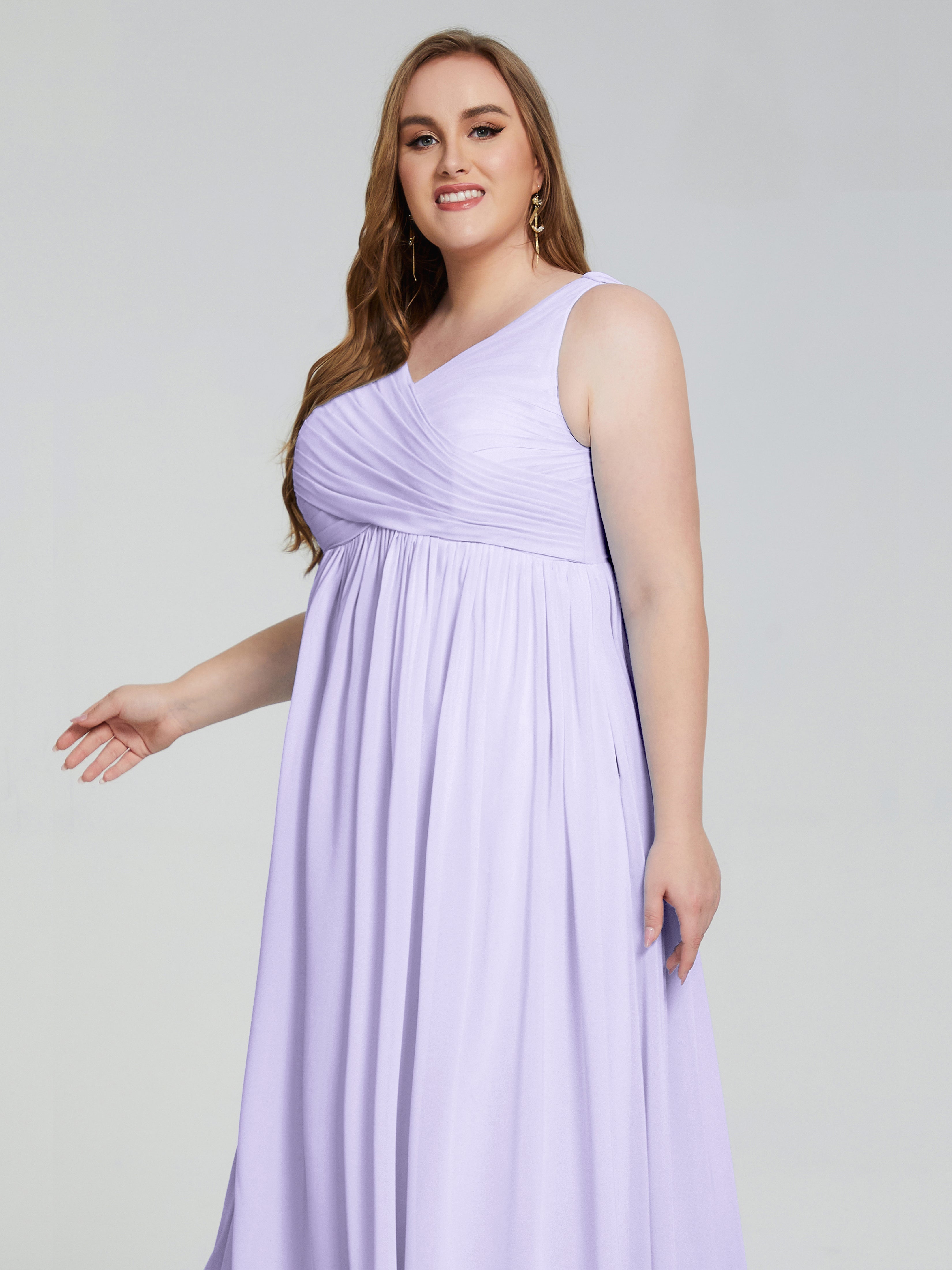 Demoiselle D Honneur Lilas Bretelles Col V Mousseline Robes Demoiselle D'Honneur Grande Taille