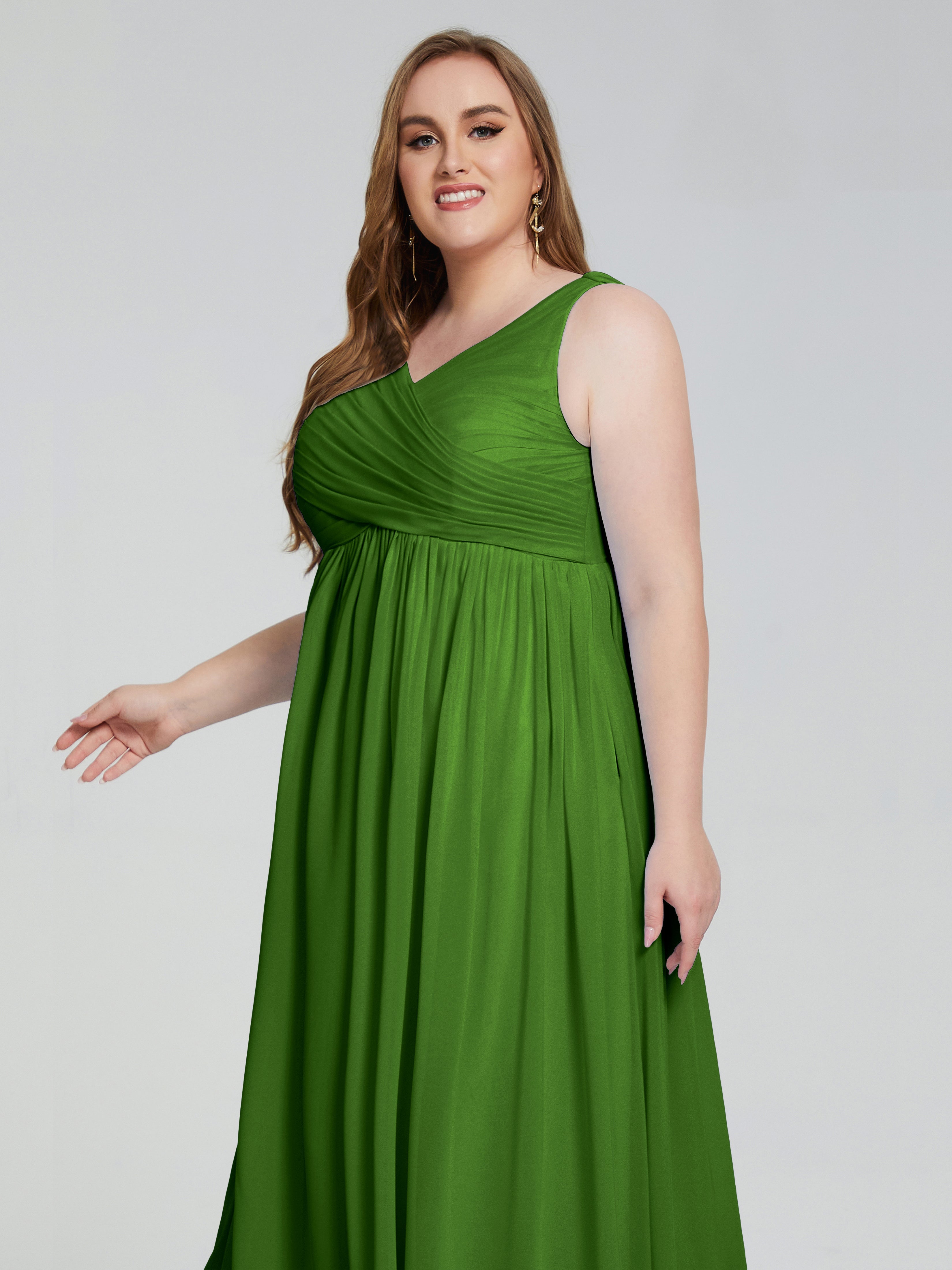 Robes De Demoiselle D'Honneur Vert Mousse Bretelles Col V Mousseline Robes Demoiselle D'Honneur Grande Taille