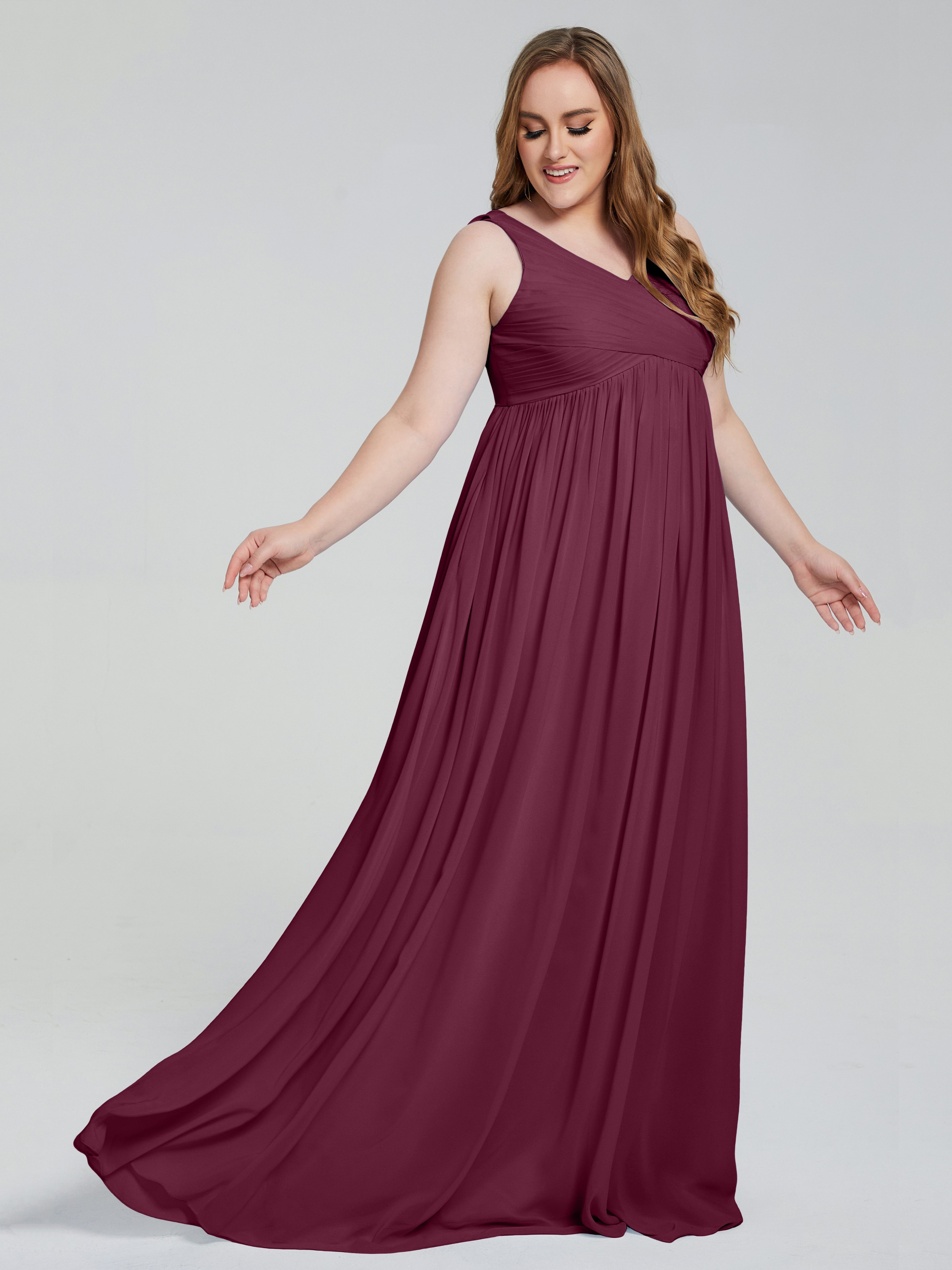 Robes De Demoiselle D'Honneur Mûre Bretelles Col V Mousseline Robes Demoiselle D'Honneur Grande Taille