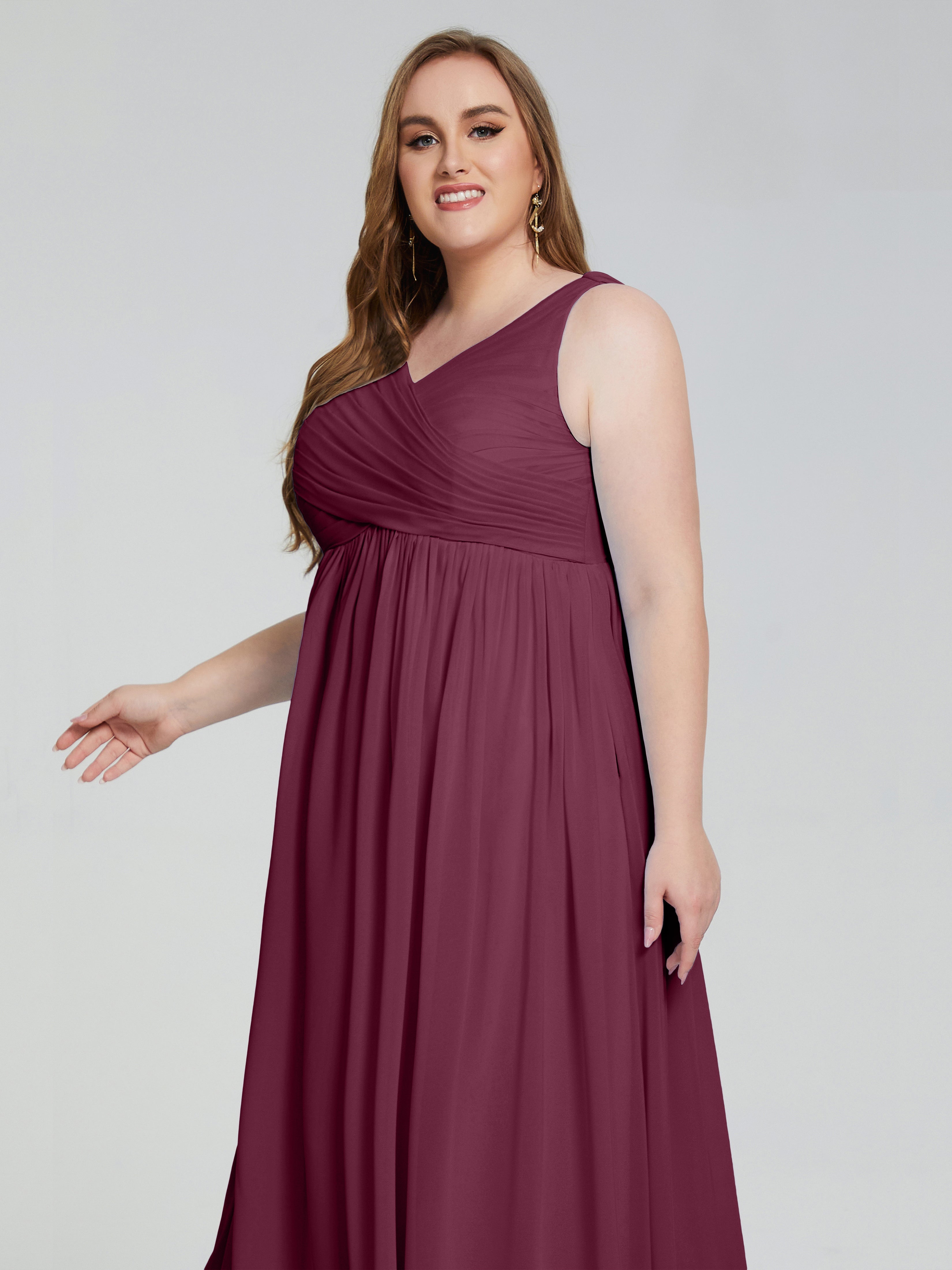 Robes De Demoiselle D'Honneur Mûre Bretelles Col V Mousseline Robes Demoiselle D'Honneur Grande Taille