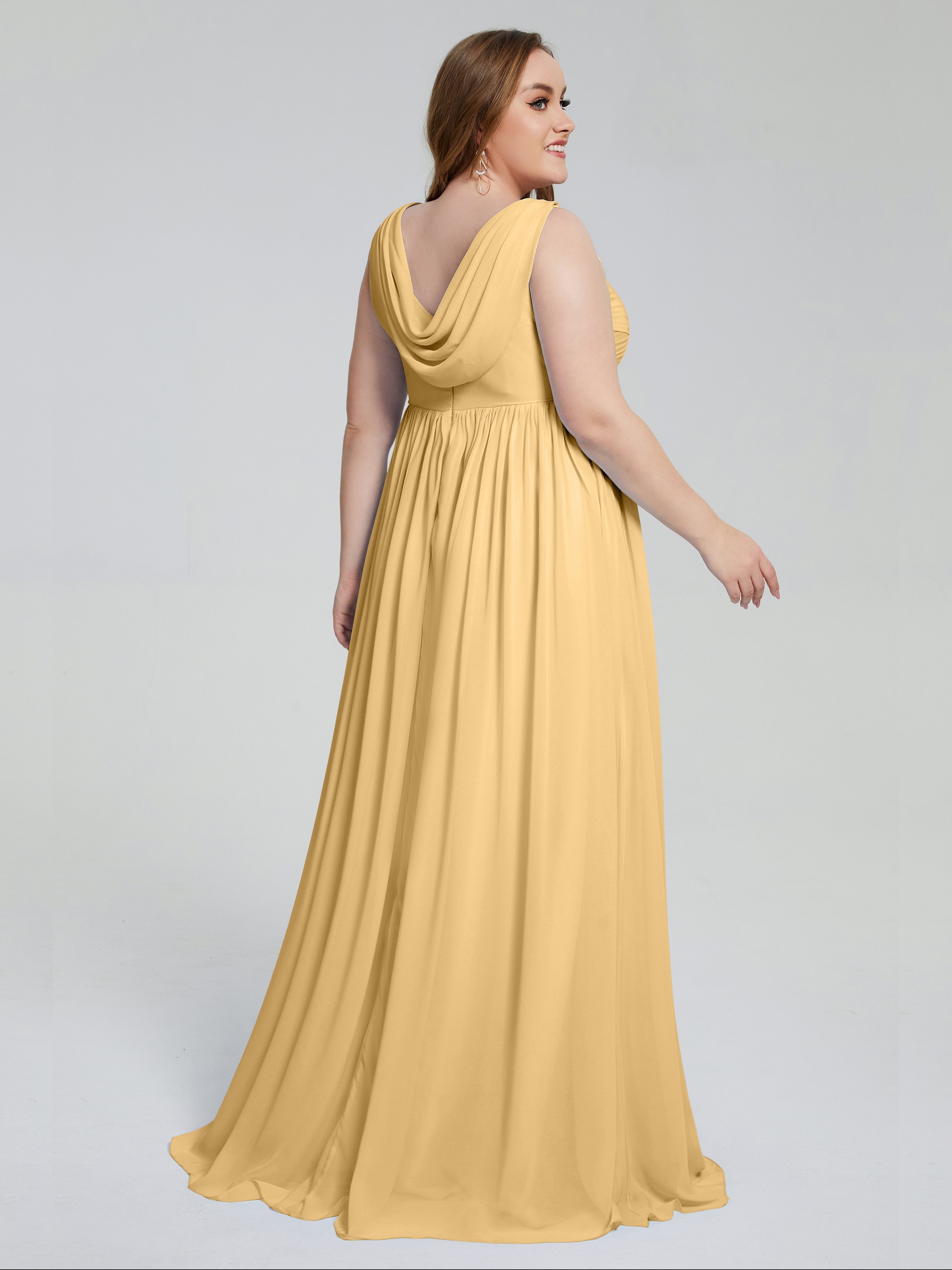 Robe Demoiselle D Honneur Doré Bretelles Col V Mousseline Robes Demoiselle D'Honneur Grande Taille