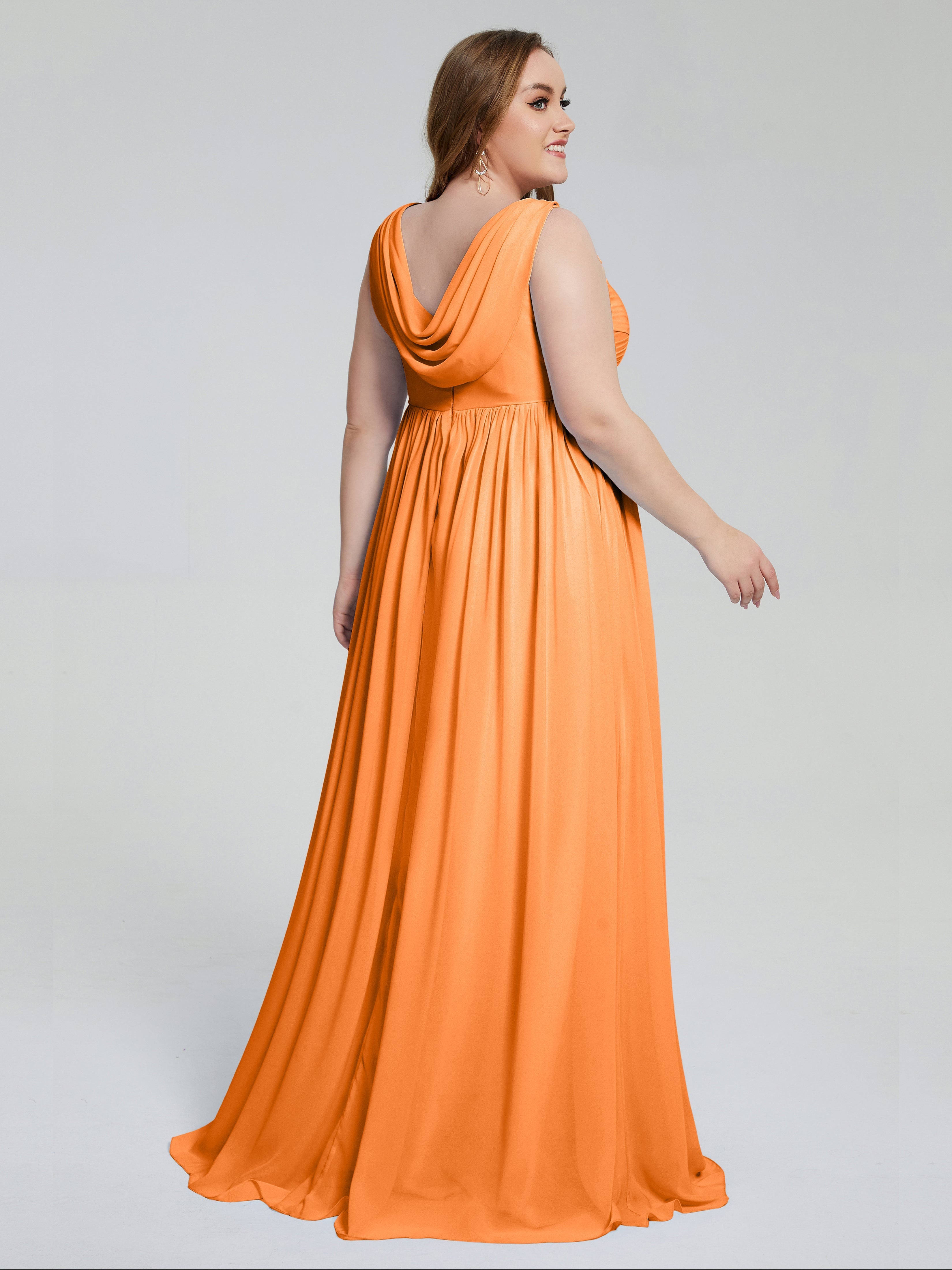 Robe Demoiselle D Honneur Orange Bretelles Col V Mousseline Robes Demoiselle D'Honneur Grande Taille