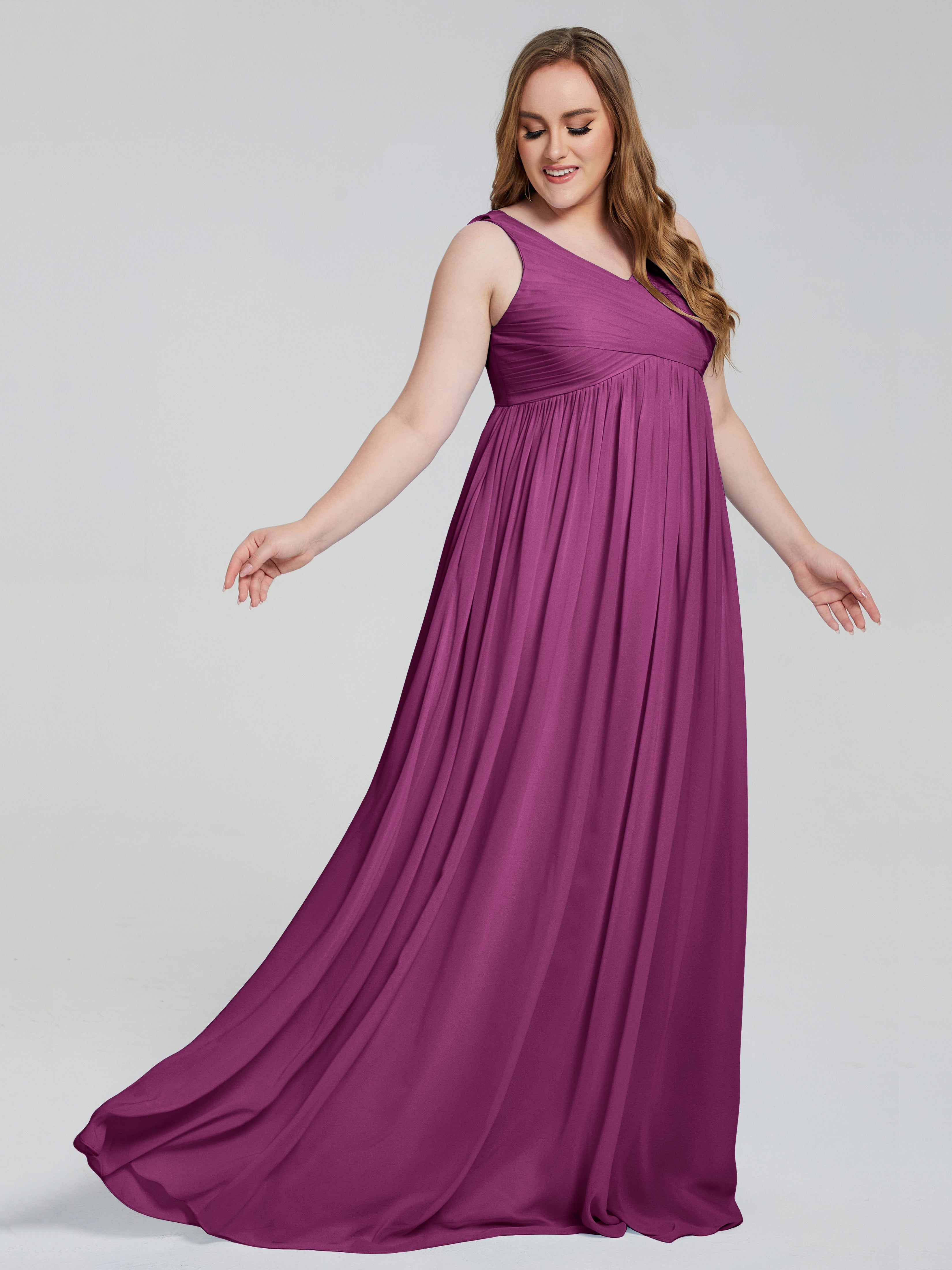 Robes De Demoiselle D'Honneur Orchidée Bretelles Col V Mousseline Robes Demoiselle D'Honneur Grande Taille