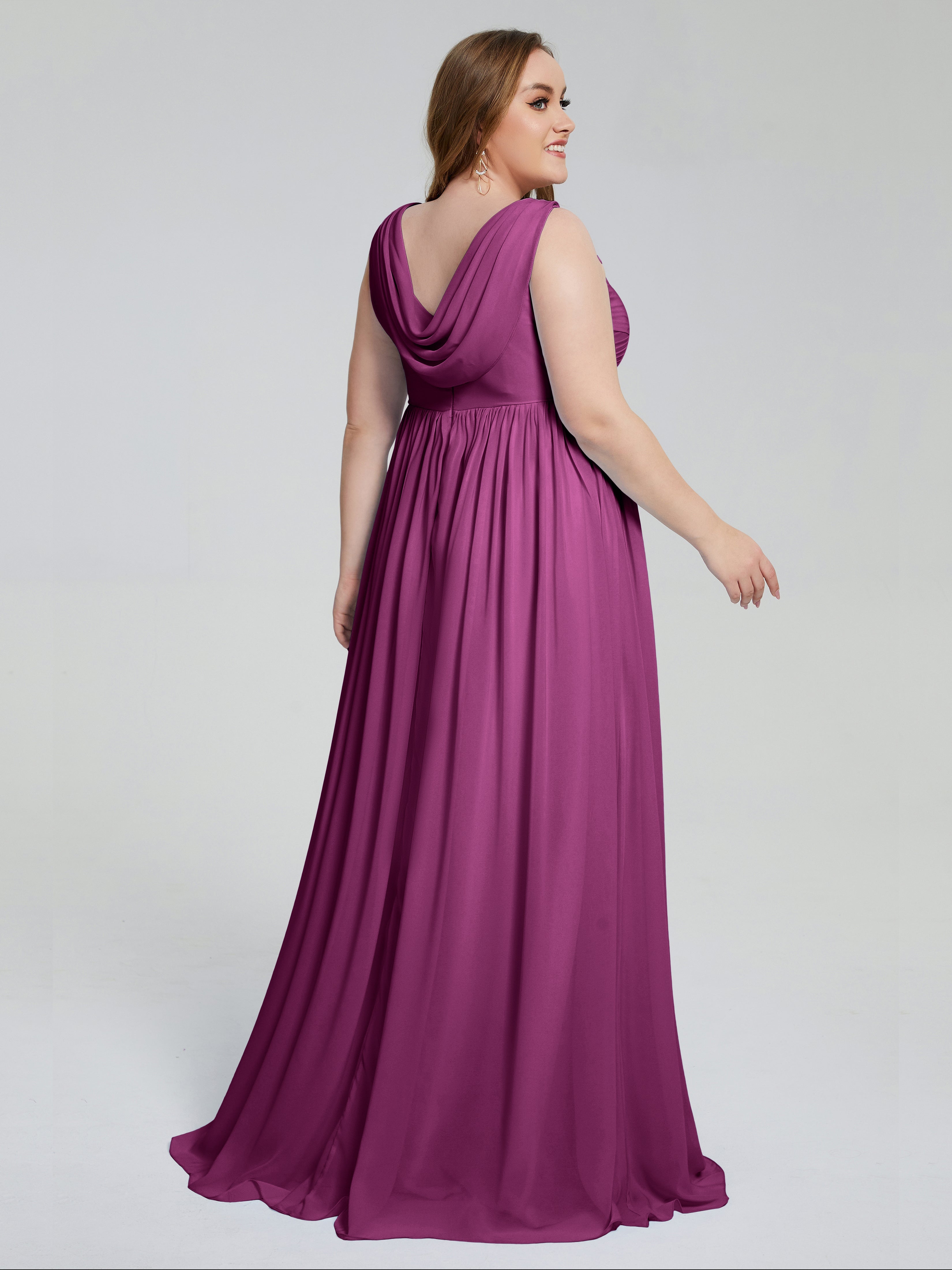 Robes De Demoiselle D'Honneur Orchidée Bretelles Col V Mousseline Robes Demoiselle D'Honneur Grande Taille