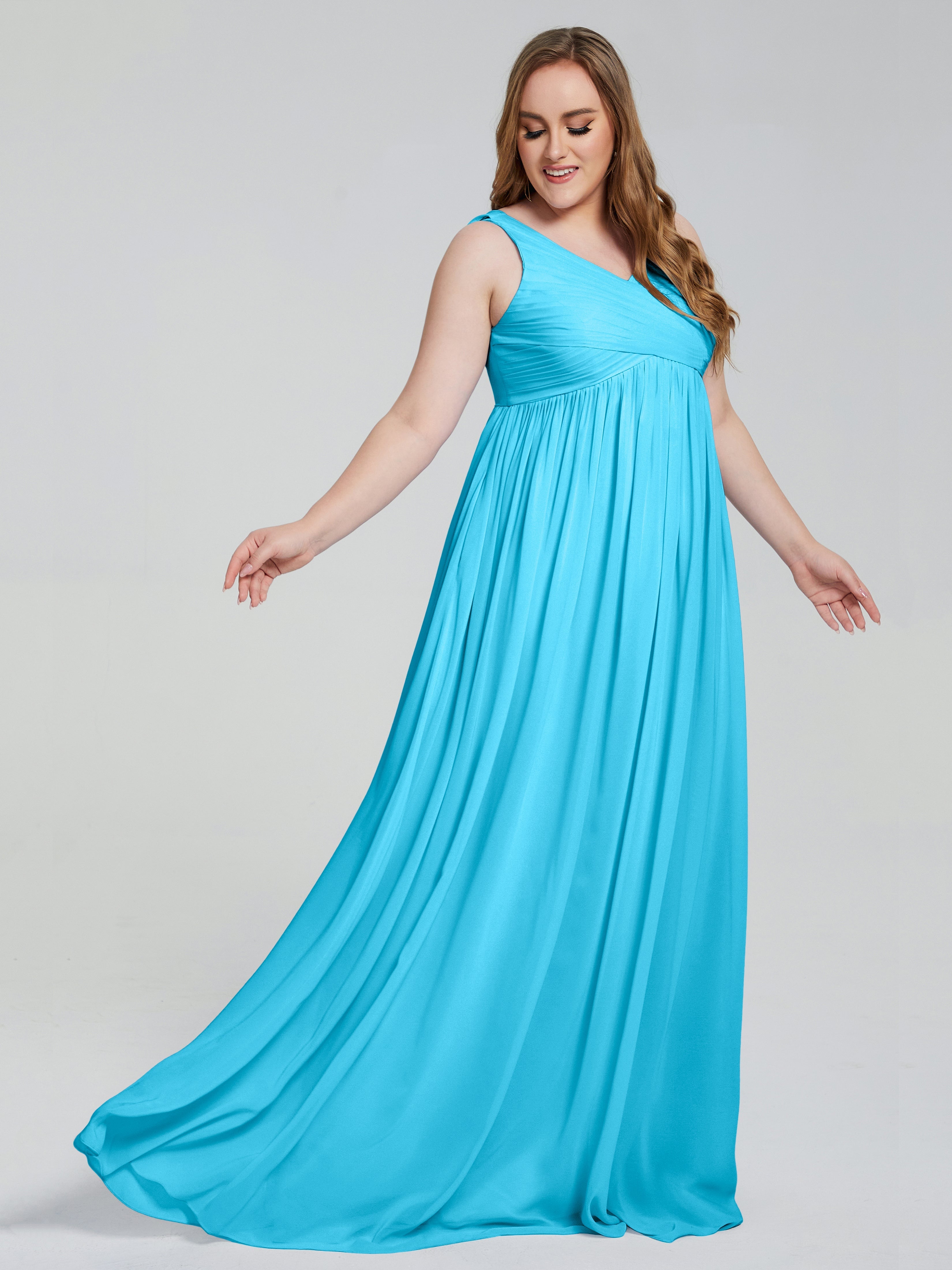 Robe De Demoiselle D'Honneur En Piscine Bretelles Col V Mousseline Robes Demoiselle D'Honneur Grande Taille