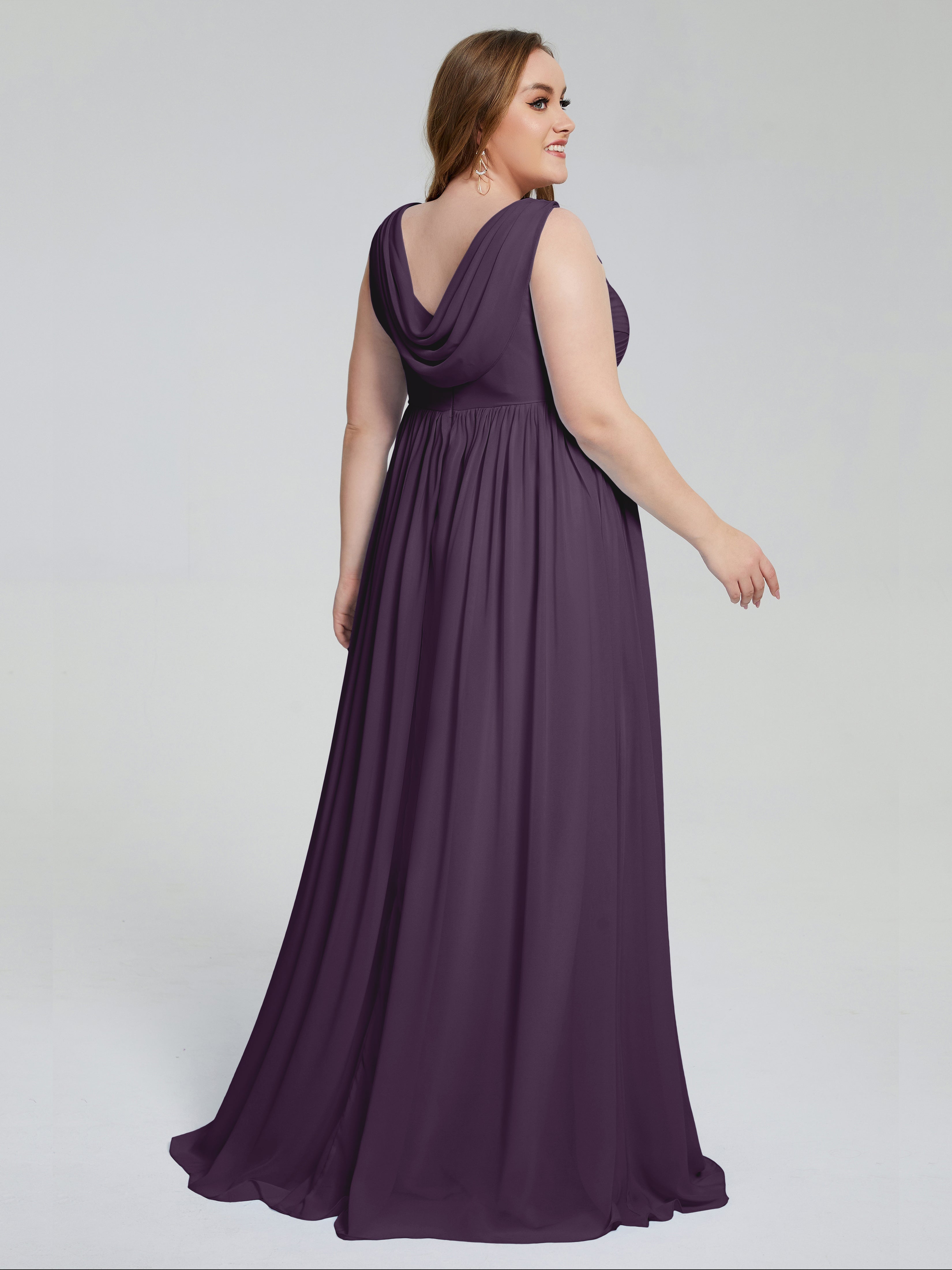 Robe De Demoiselle D'Honneur En Plum Bretelles Col V Mousseline Robes Demoiselle D'Honneur Grande Taille