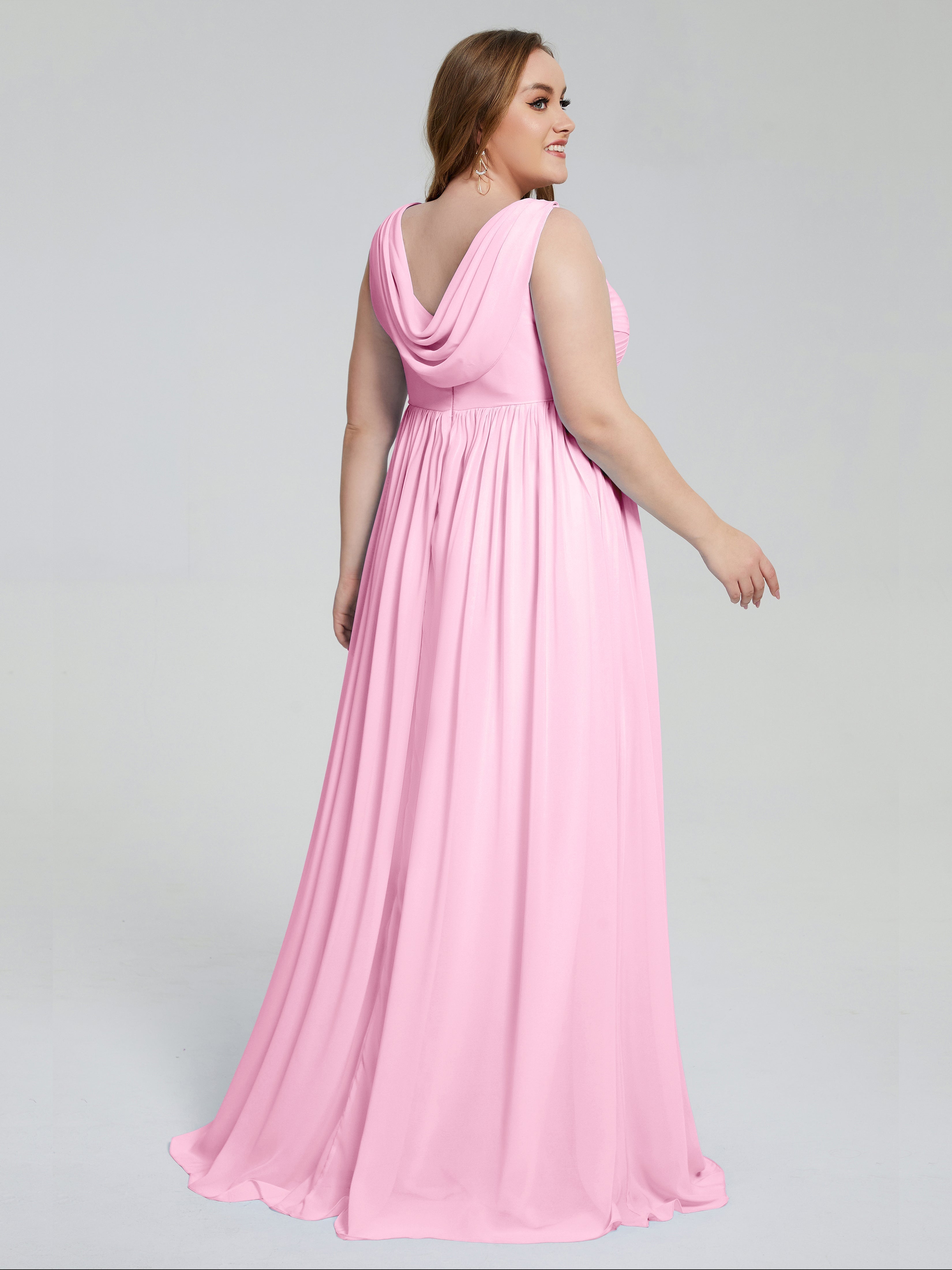 Robes De Demoiselle D'Honneur Rose Bonbon Bretelles Col V Mousseline Robes Demoiselle D'Honneur Grande Taille