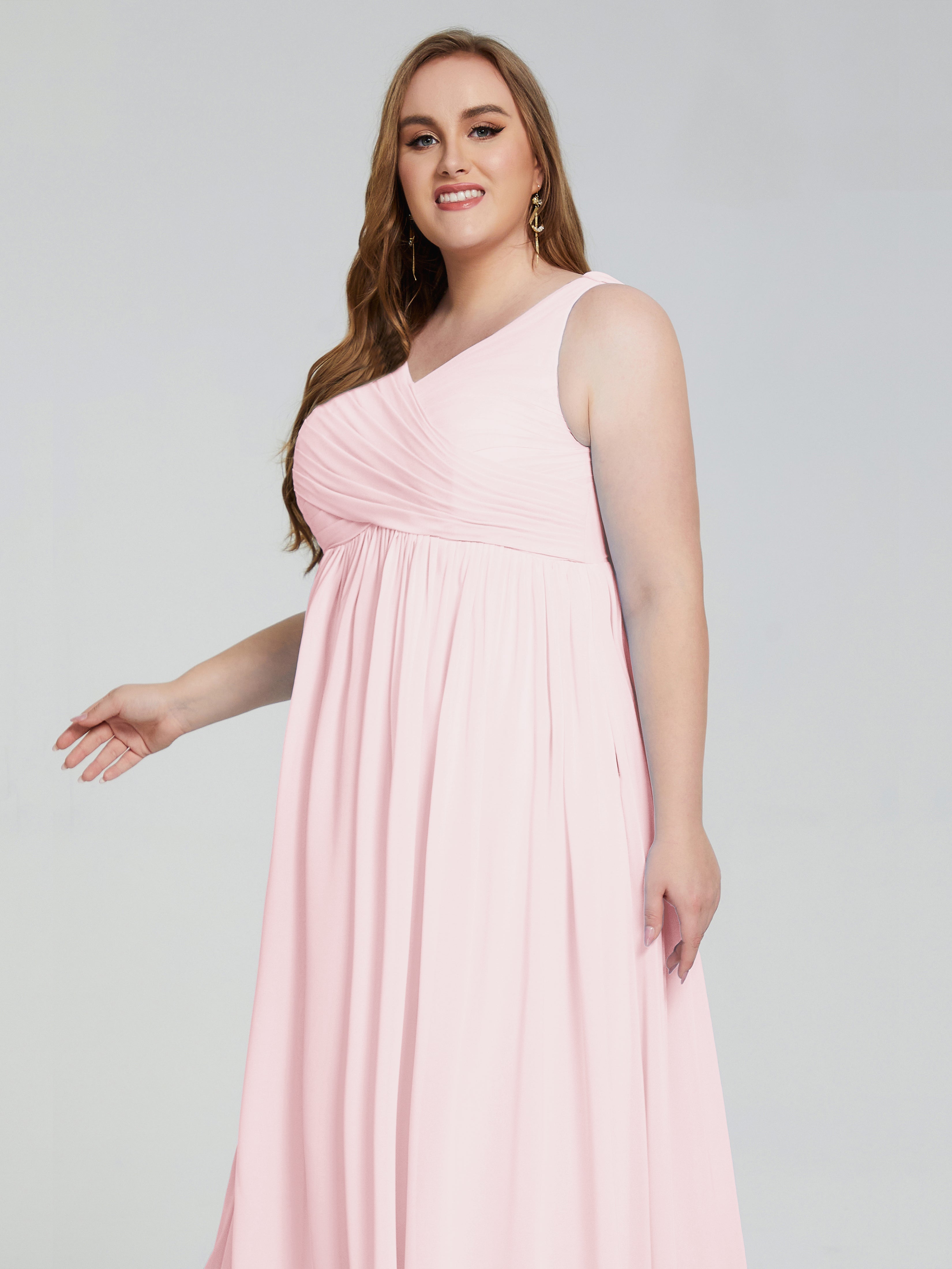 Robes De Demoiselle D'Honneur Rose Pale Bretelles Col V Mousseline Robes Demoiselle D'Honneur Grande Taille