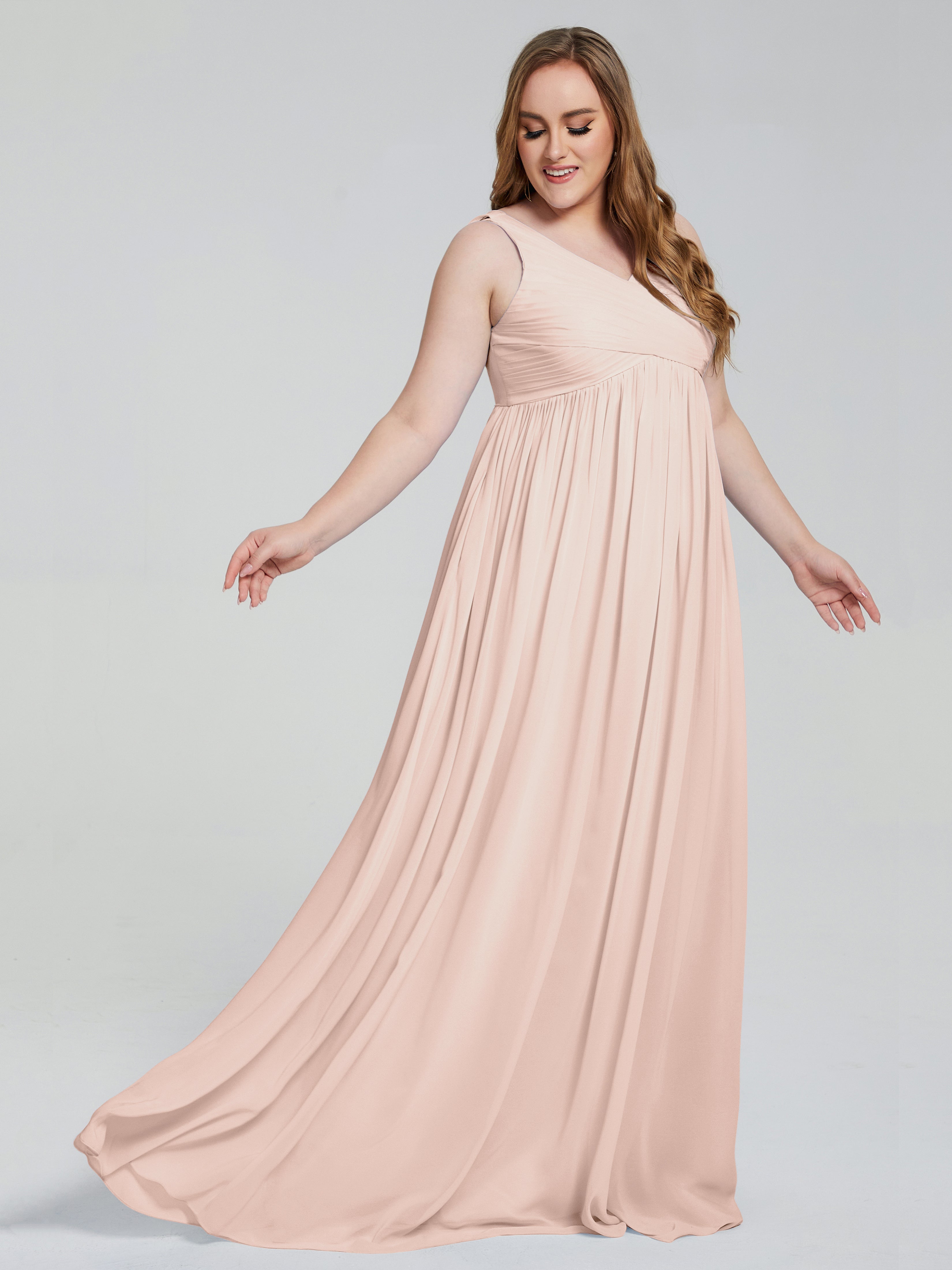 Robe De Demoiselle D'Honneur En Perles Bretelles Col V Mousseline Robes Demoiselle D'Honneur Grande Taille