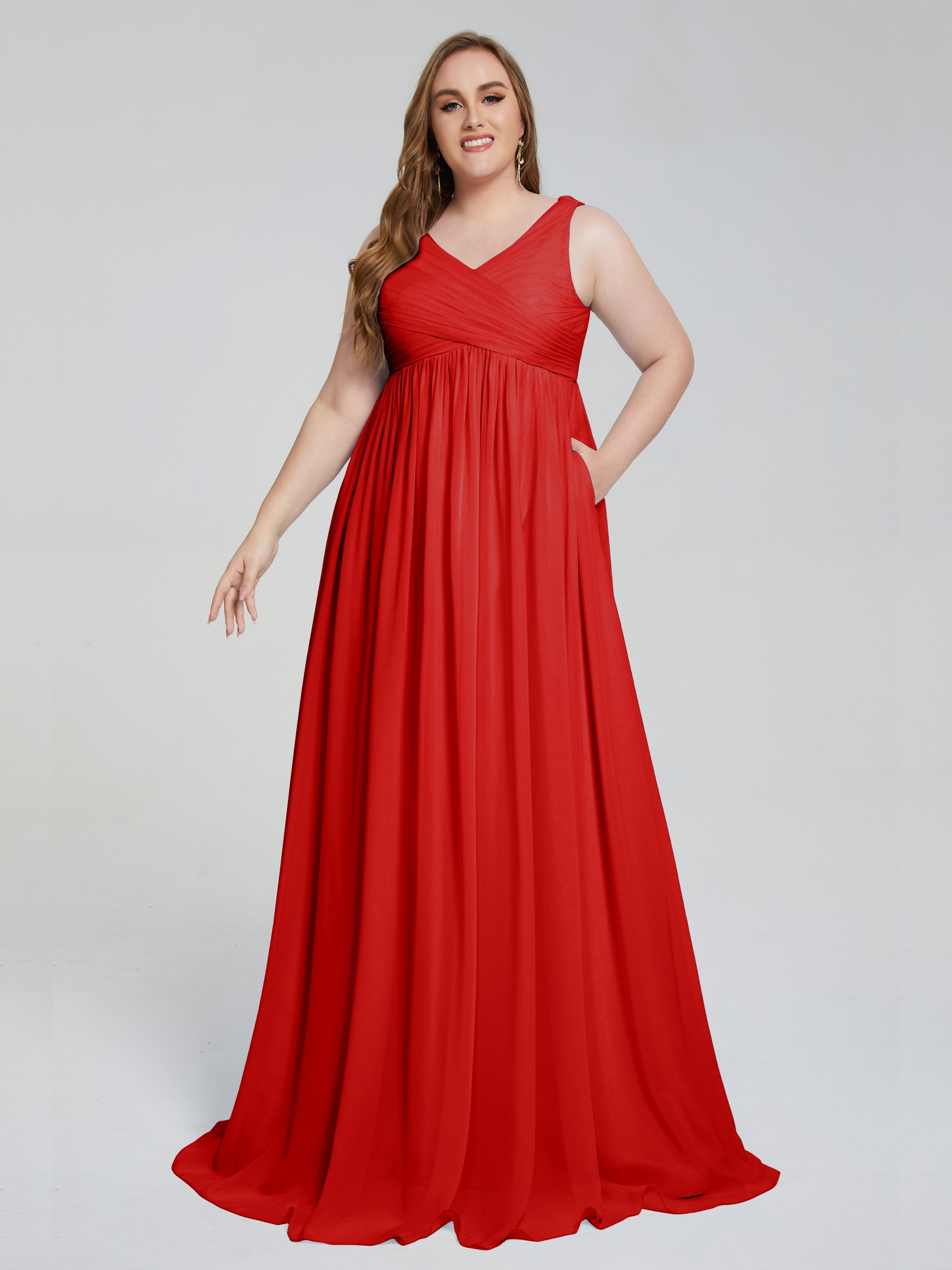 Demoiselle D Honneur Robe Rouge Bretelles Col V Mousseline Robes Demoiselle D'Honneur Grande Taille