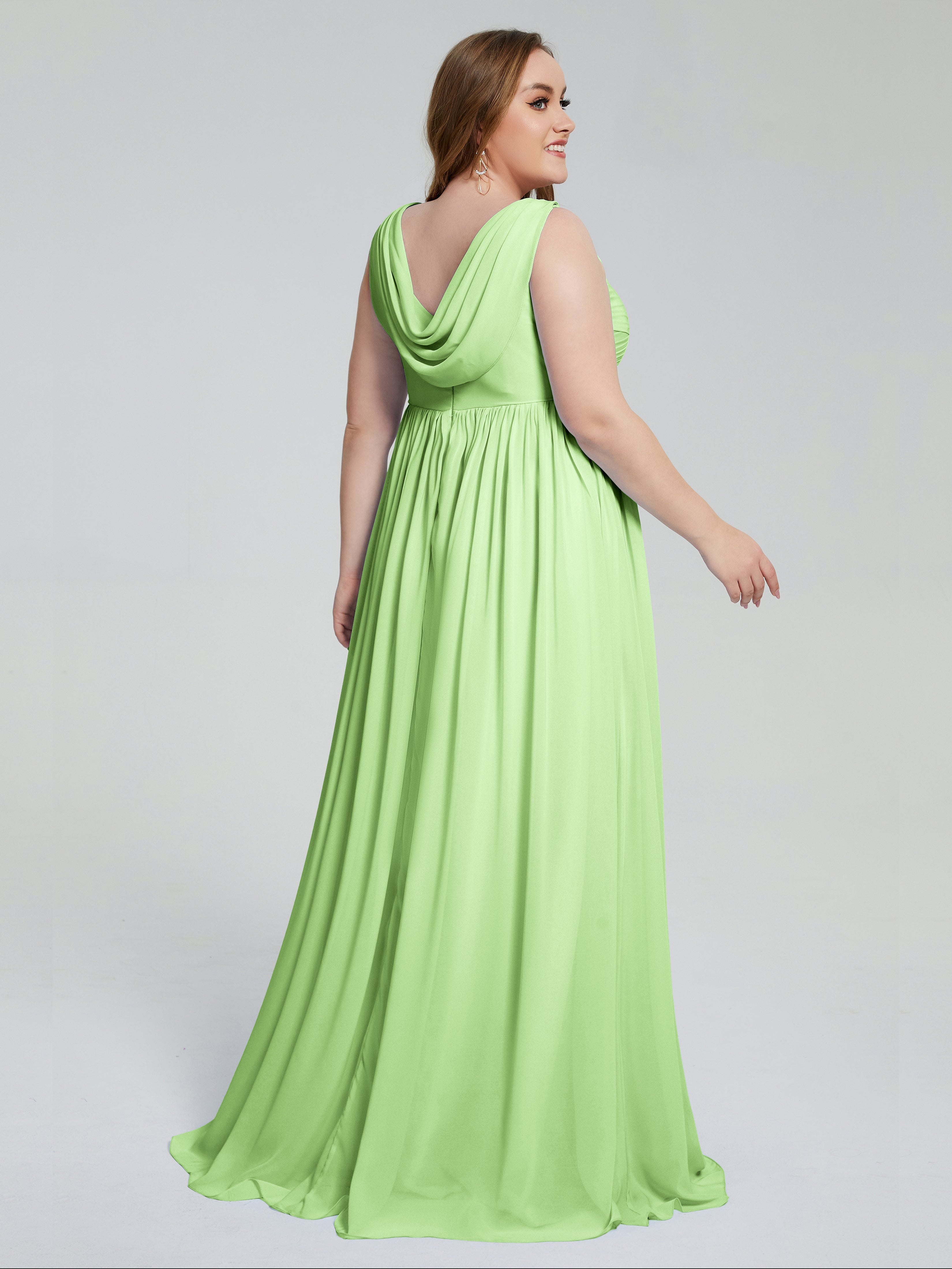 Demoiselle D Honneur Vert Sauge Bretelles Col V Mousseline Robes Demoiselle D'Honneur Grande Taille