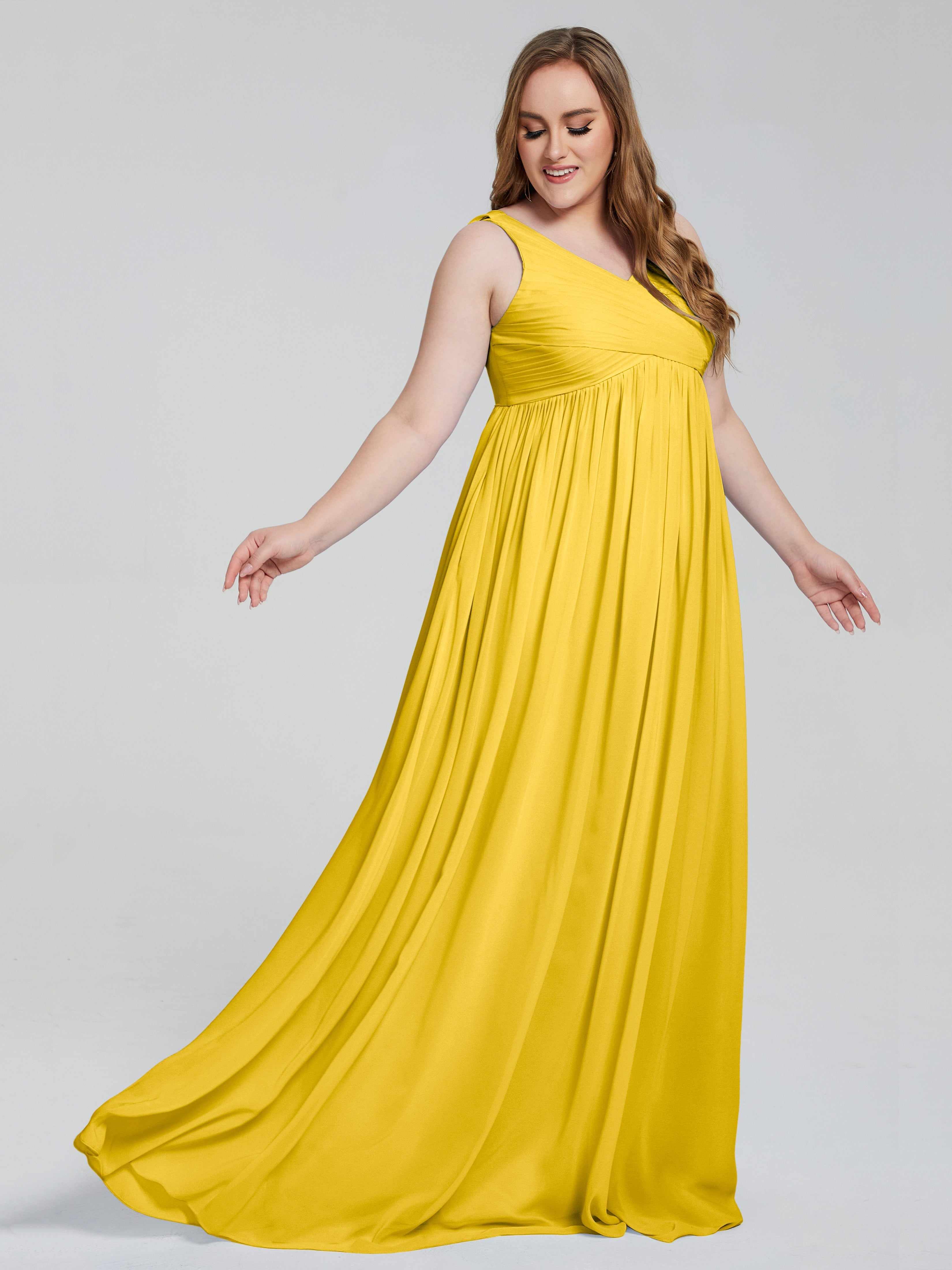 Robe De Demoiselle D'Honneur Souci Bretelles Col V Mousseline Robes Demoiselle D'Honneur Grande Taille