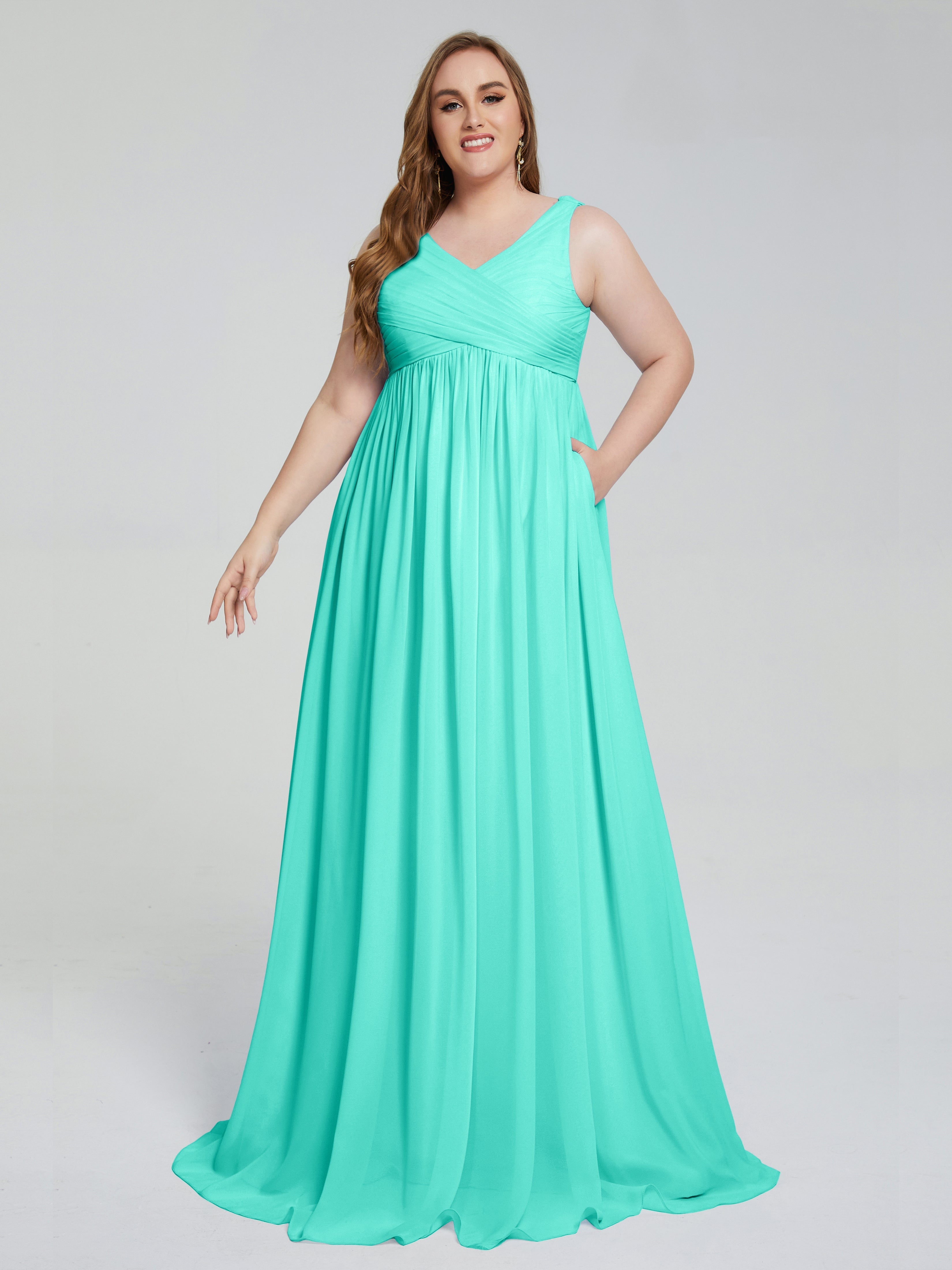 Robes De Demoiselle D'Honneur Spa Bretelles Col V Mousseline Robes Demoiselle D'Honneur Grande Taille