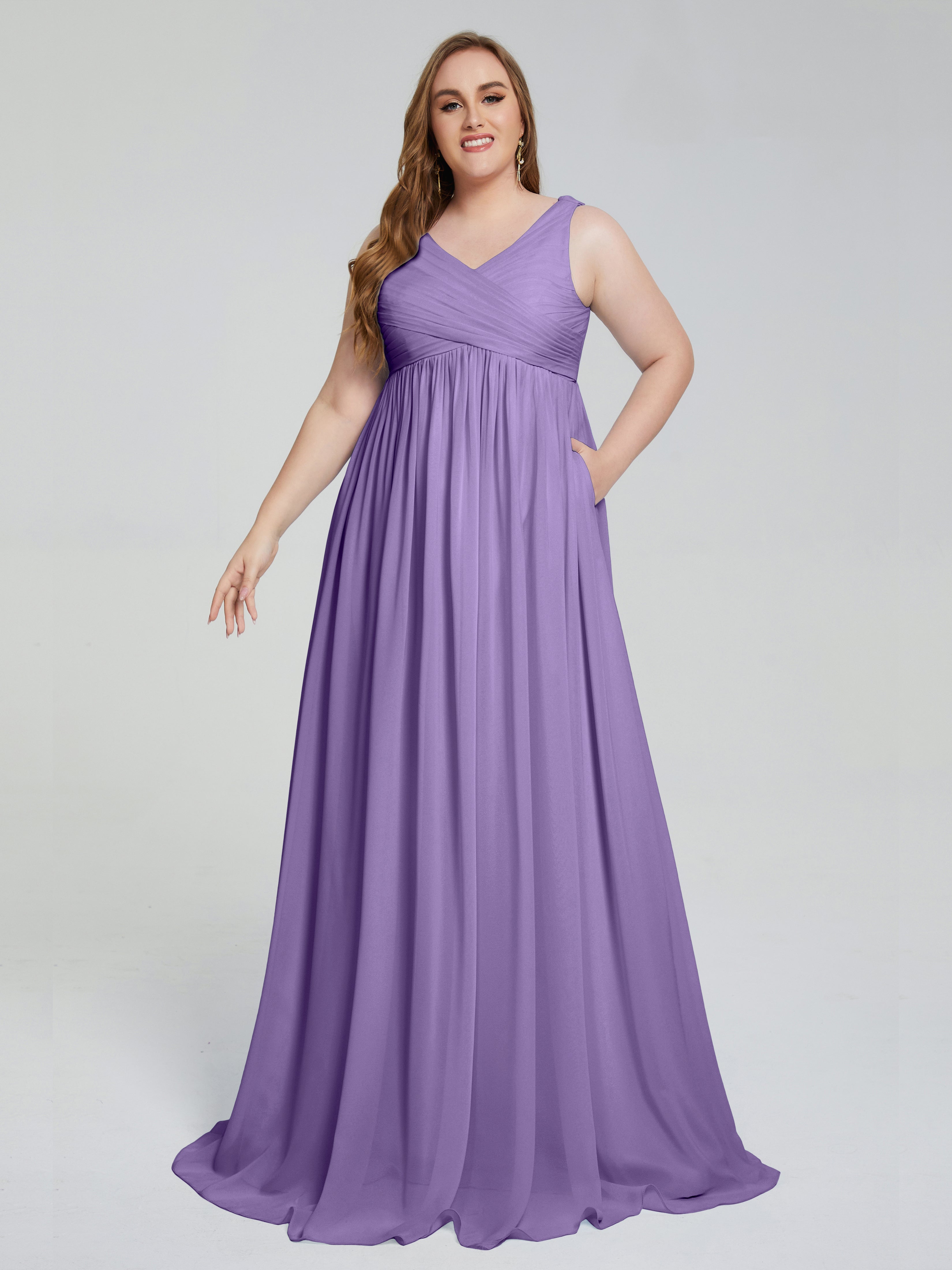 Robes De Demoiselle D'Honneur Tahiti Bretelles Col V Mousseline Robes Demoiselle D'Honneur Grande Taille