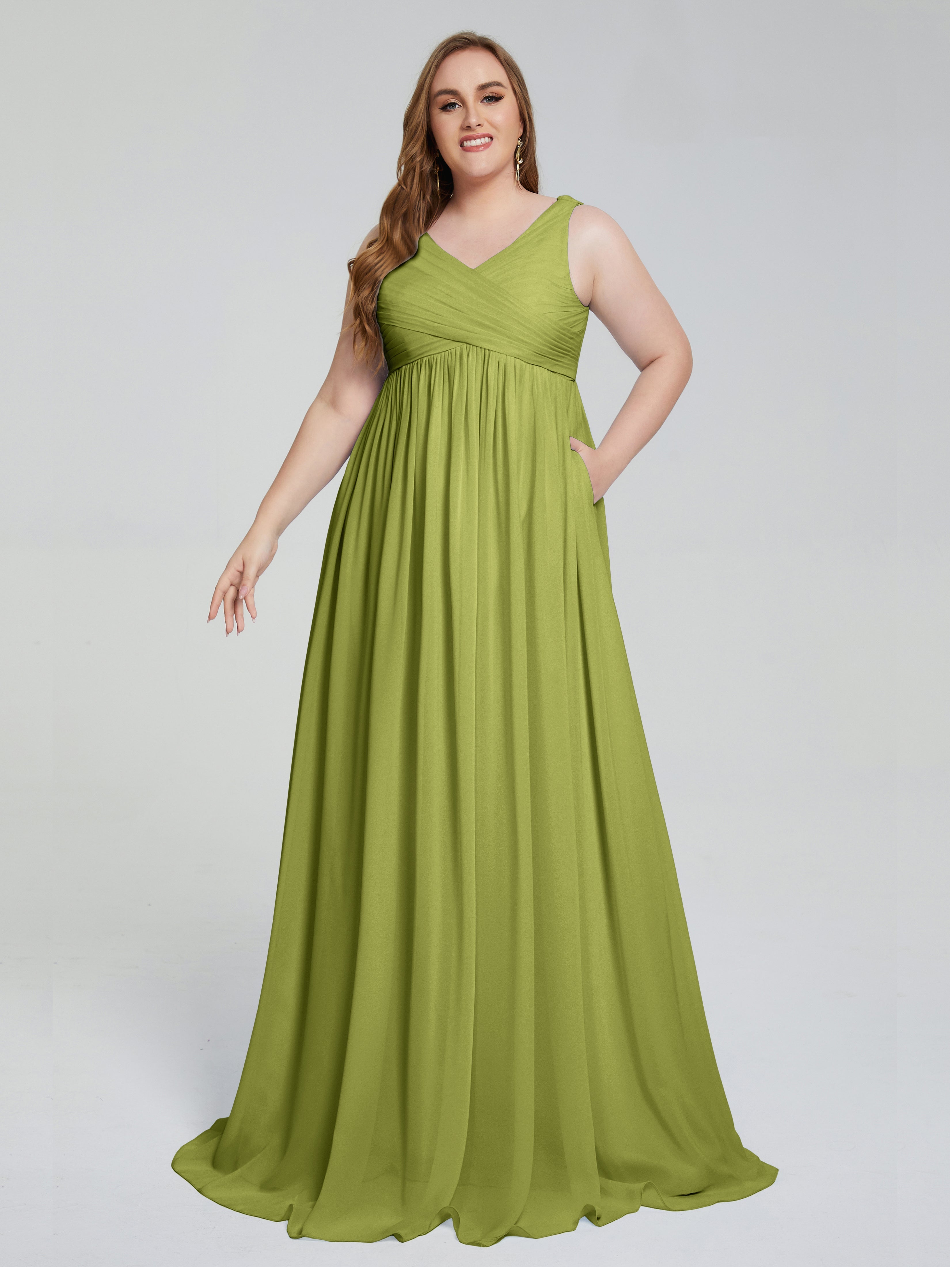 Robes De Demoiselle D'Honneur Trèfle Bretelles Col V Mousseline Robes Demoiselle D'Honneur Grande Taille