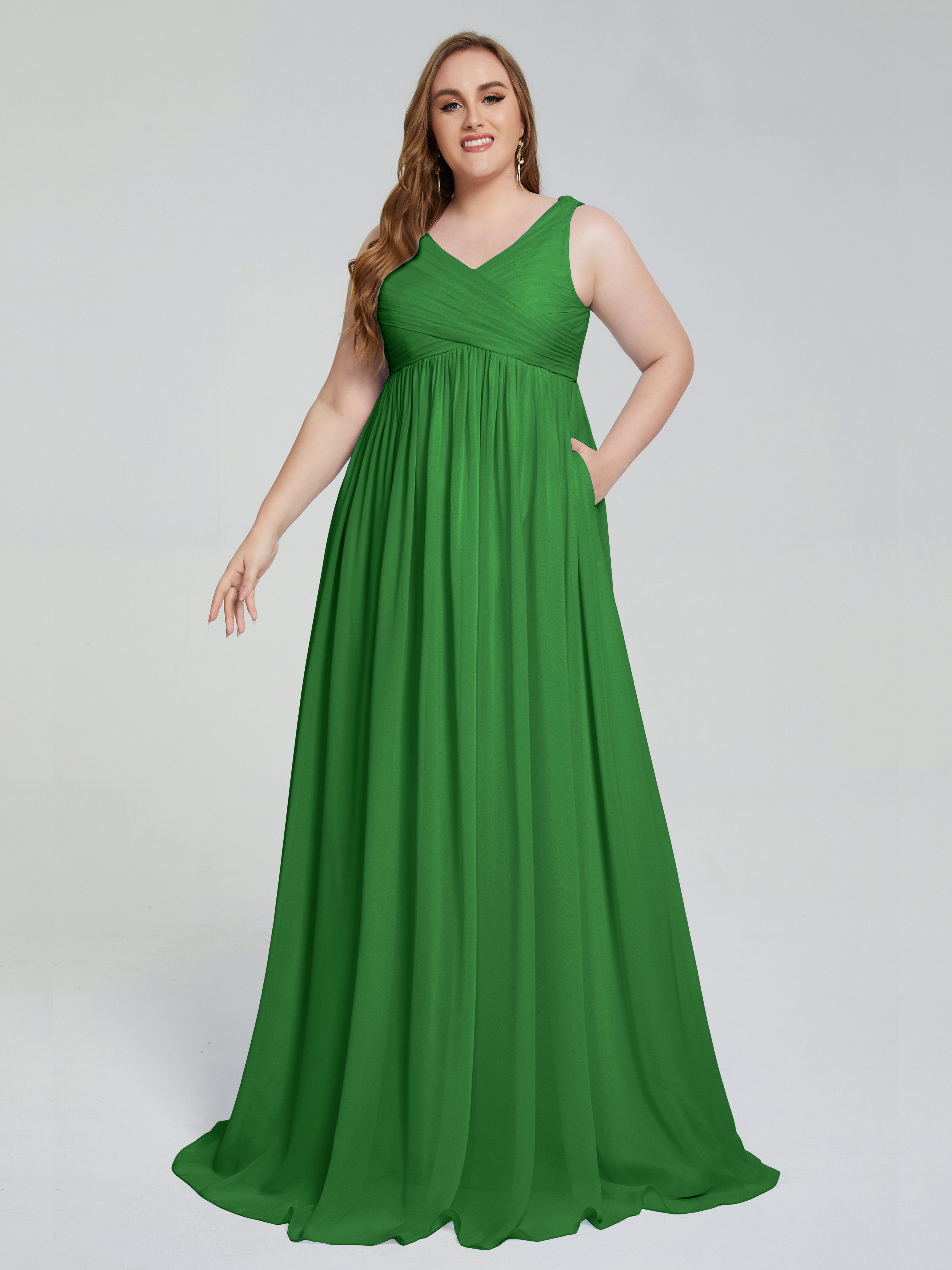 Robe Demoiselle Dhonneur Verte Bretelles Col V Mousseline Robes Demoiselle D'Honneur Grande Taille