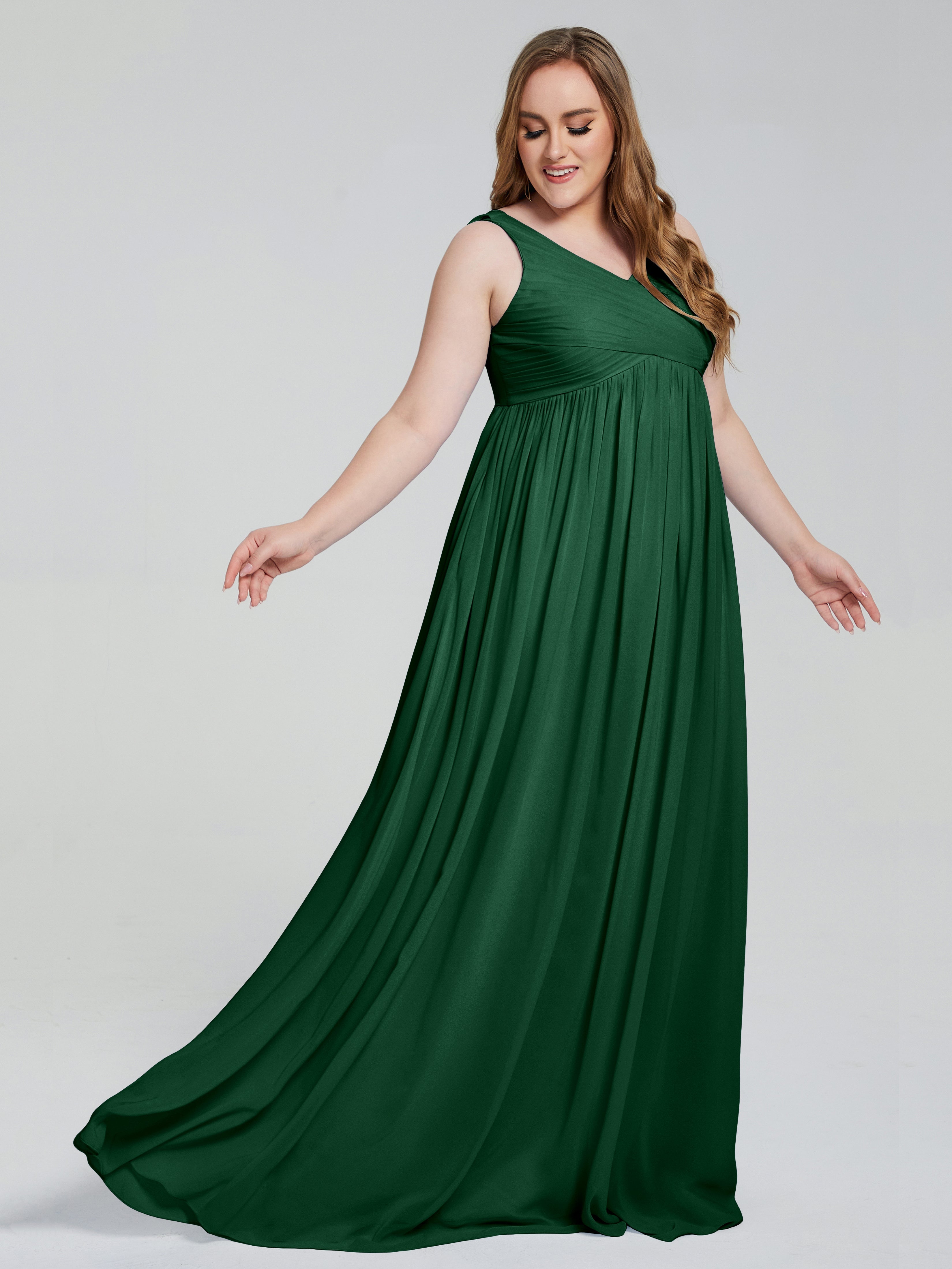 Demoiselle D'Honneur Vert Foncé Bretelles Col V Mousseline Robes Demoiselle D'Honneur Grande Taille