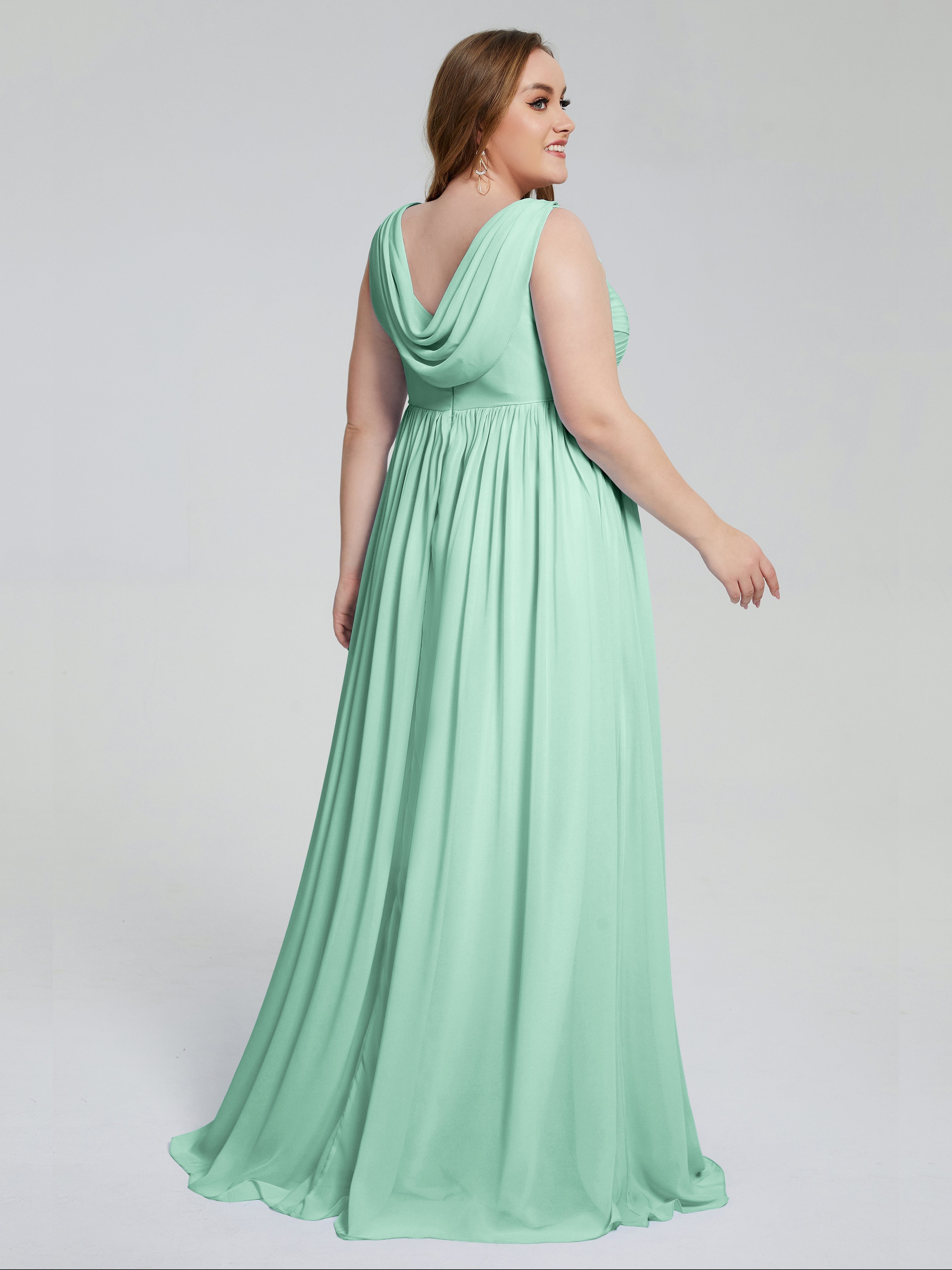Robe Vert Menthe Demoiselle D Honneur Bretelles Col V Mousseline Robes Demoiselle D'Honneur Grande Taille