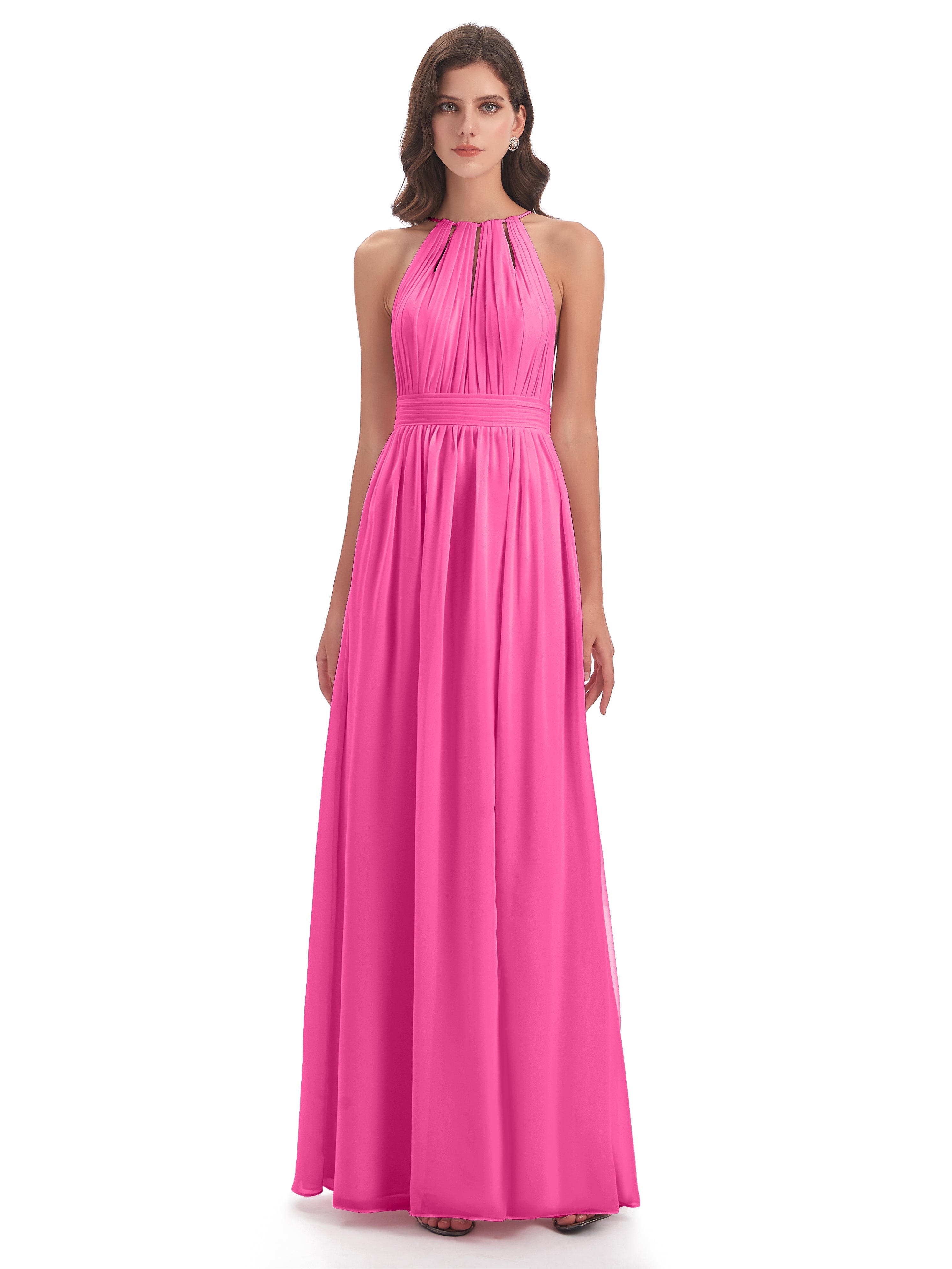 Robe Demoiselle D Honneur Azalée Fendue Devant Licou Mousseline Robes Demoiselle D'Honneur