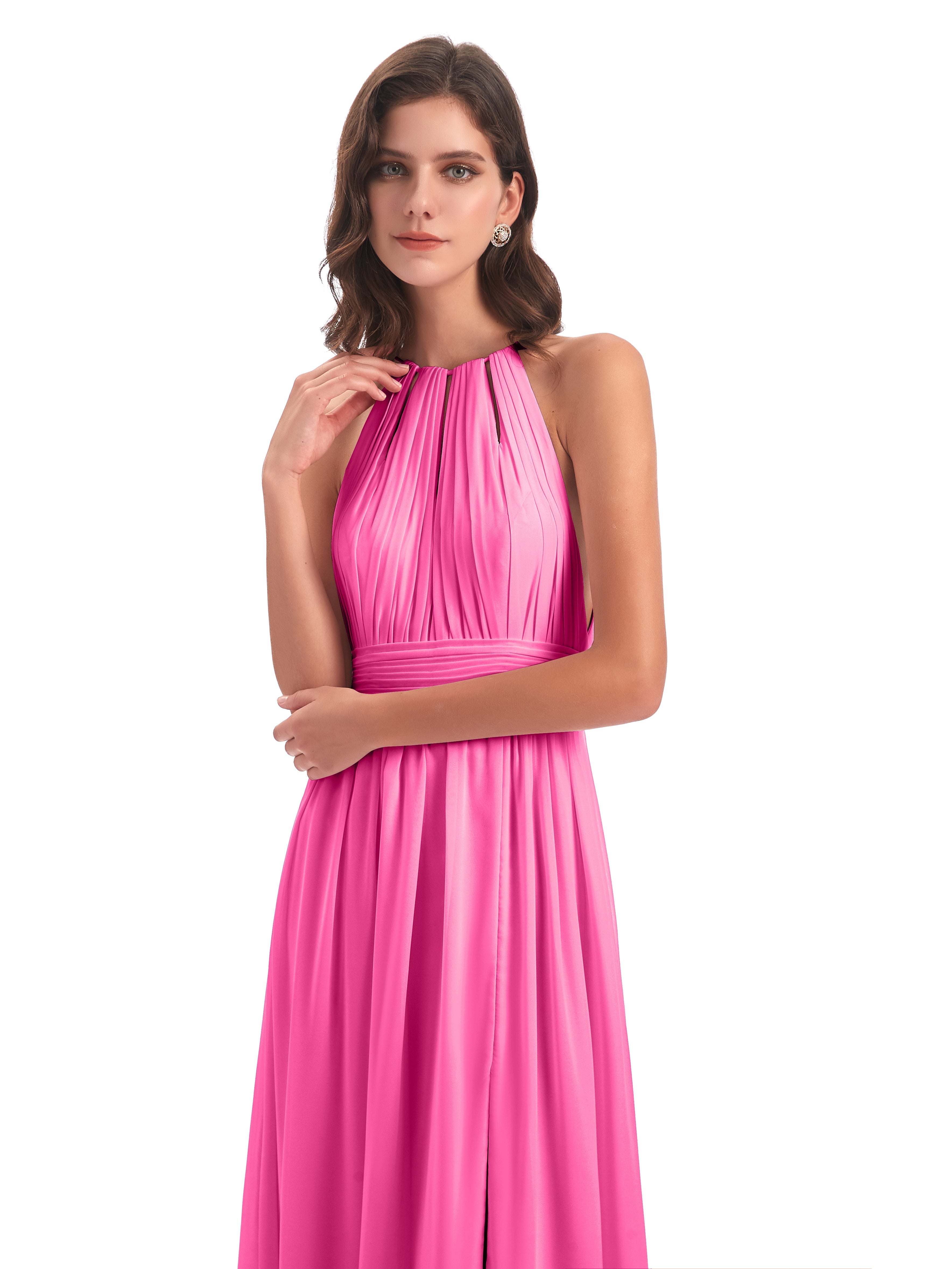 Robe Demoiselle D Honneur Azalée Fendue Devant Licou Mousseline Robes Demoiselle D'Honneur