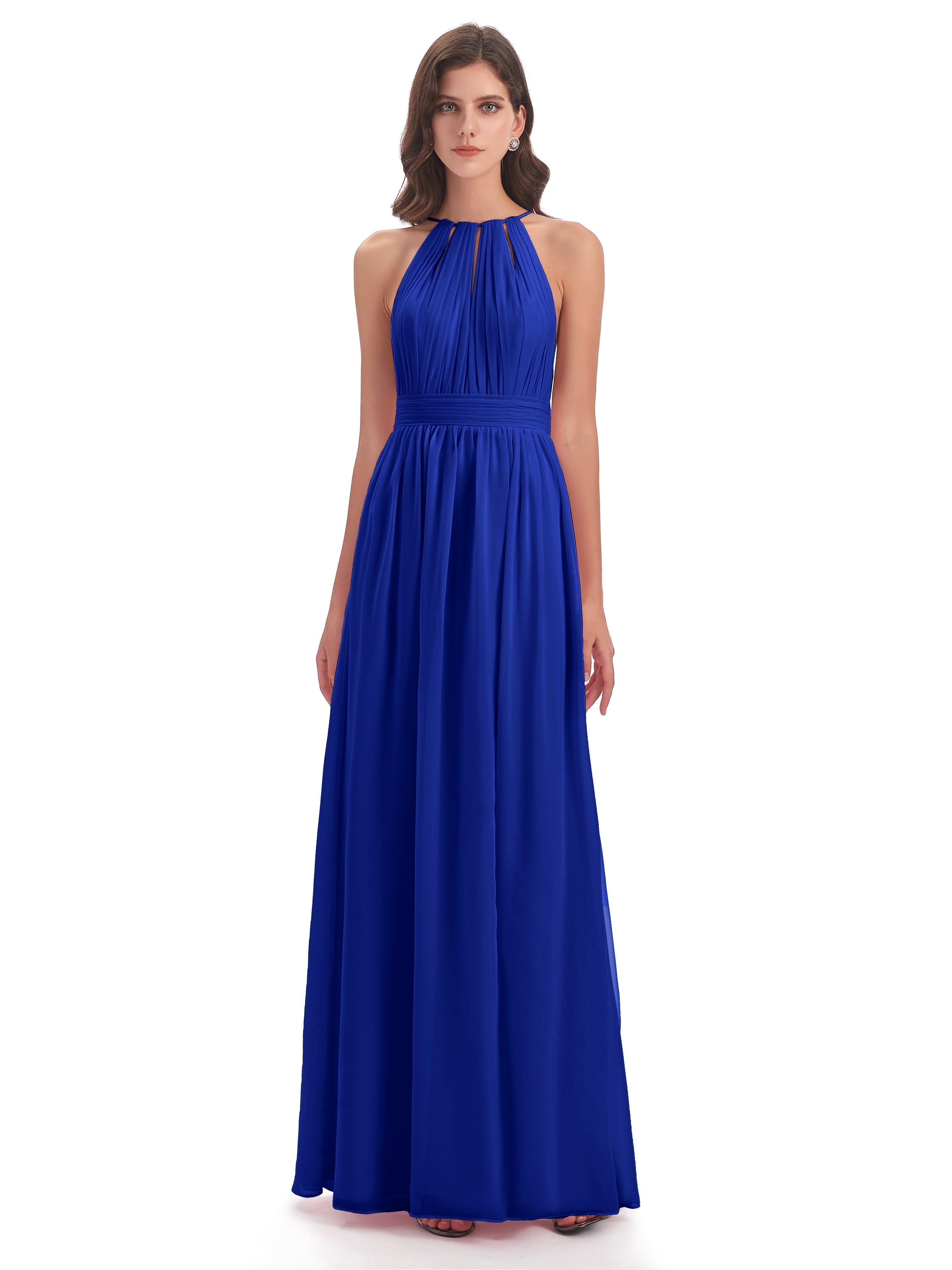 Demoiselle Dhonneur Robe Bleu Roi Fendue Devant Licou Mousseline Robes Demoiselle D'Honneur