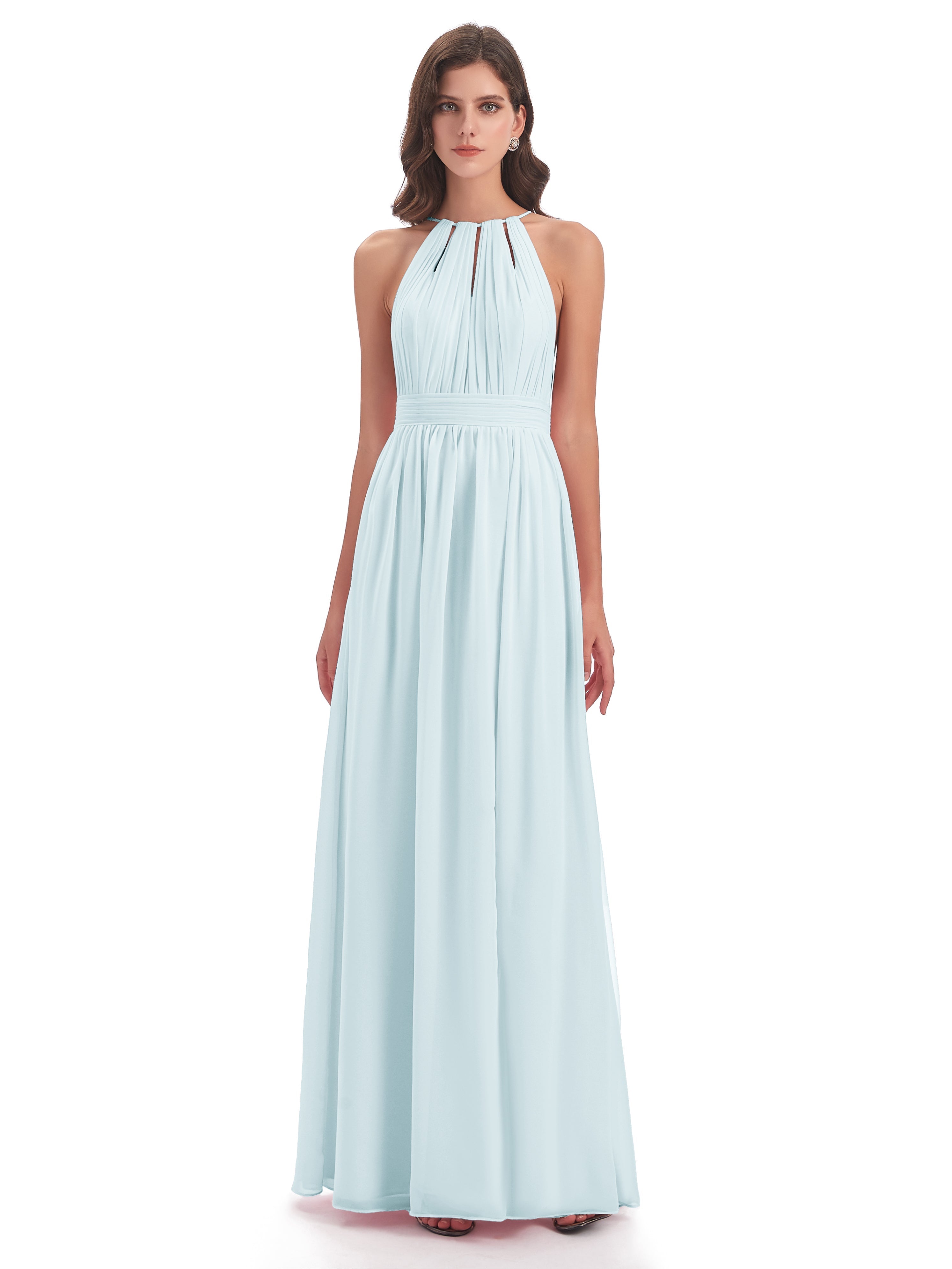 Robe De Demoiselle D'Honneur Brume Fendue Devant Licou Mousseline Robes Demoiselle D'Honneur