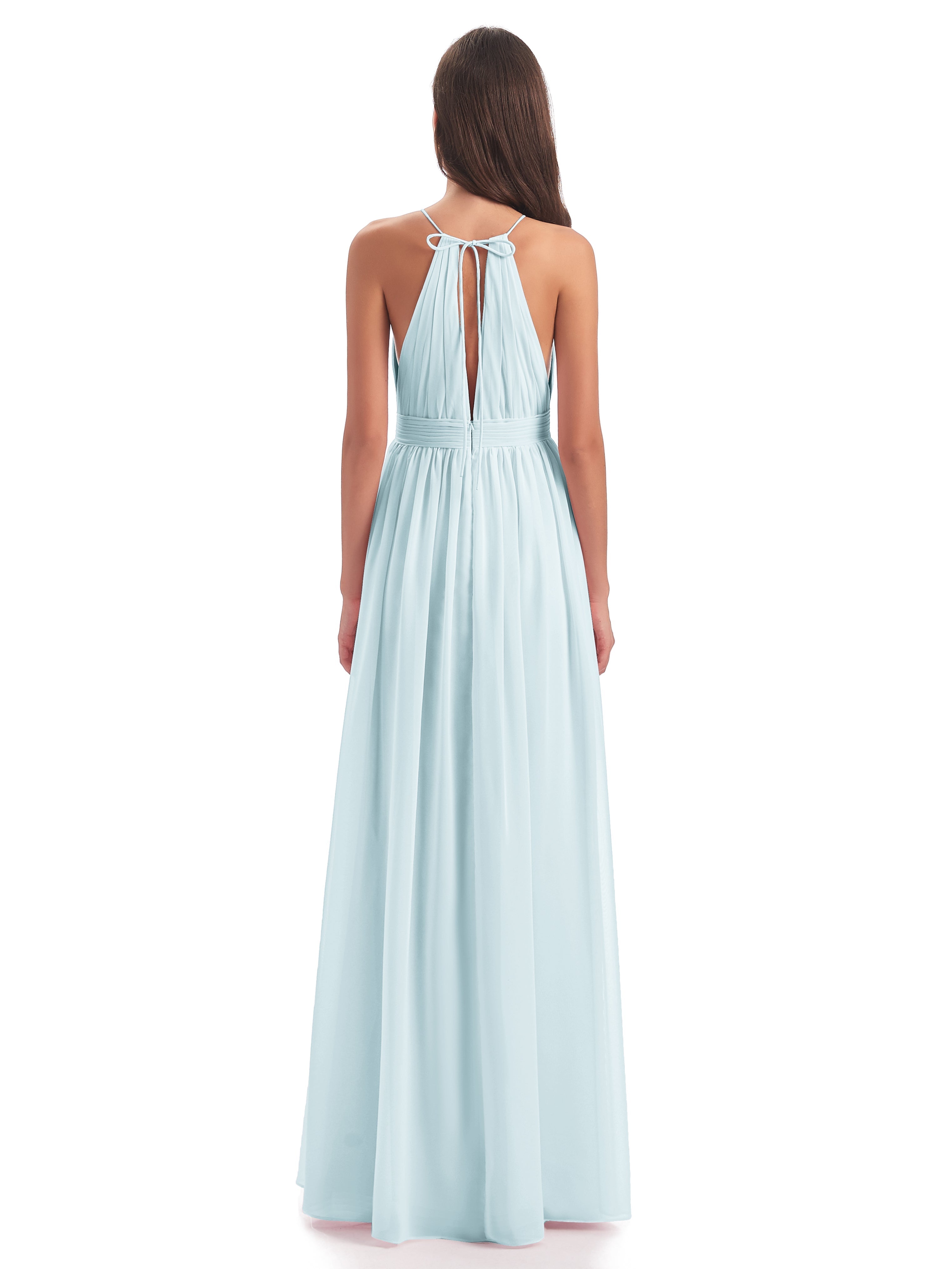 Robe De Demoiselle D'Honneur Brume Fendue Devant Licou Mousseline Robes Demoiselle D'Honneur